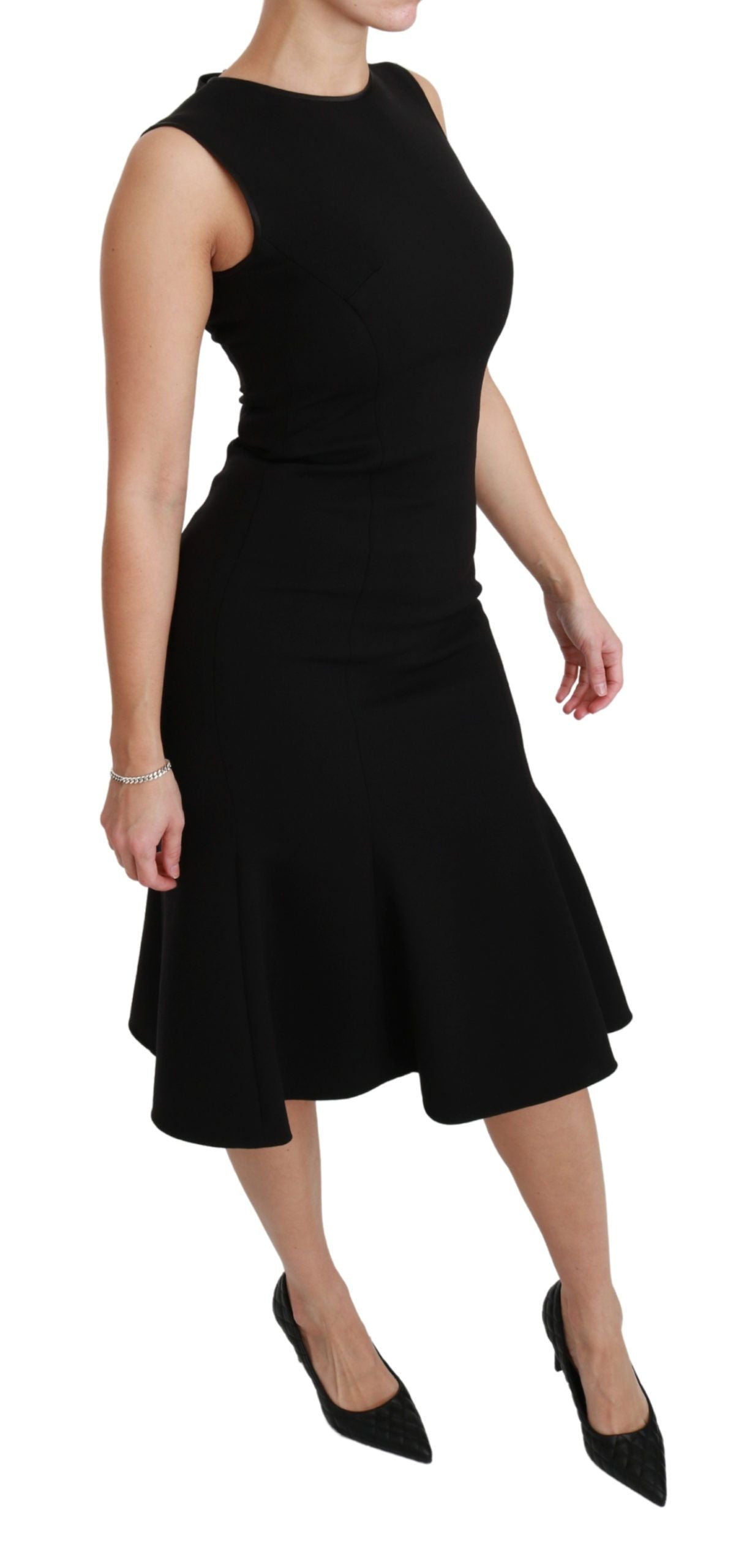 Dolce & Gabbana Black flared stretch sheath dress in wool-2
