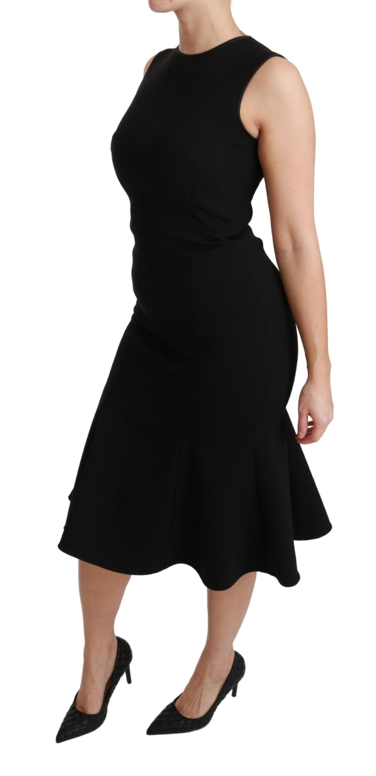 Dolce & Gabbana Black flared stretch sheath dress in wool-3