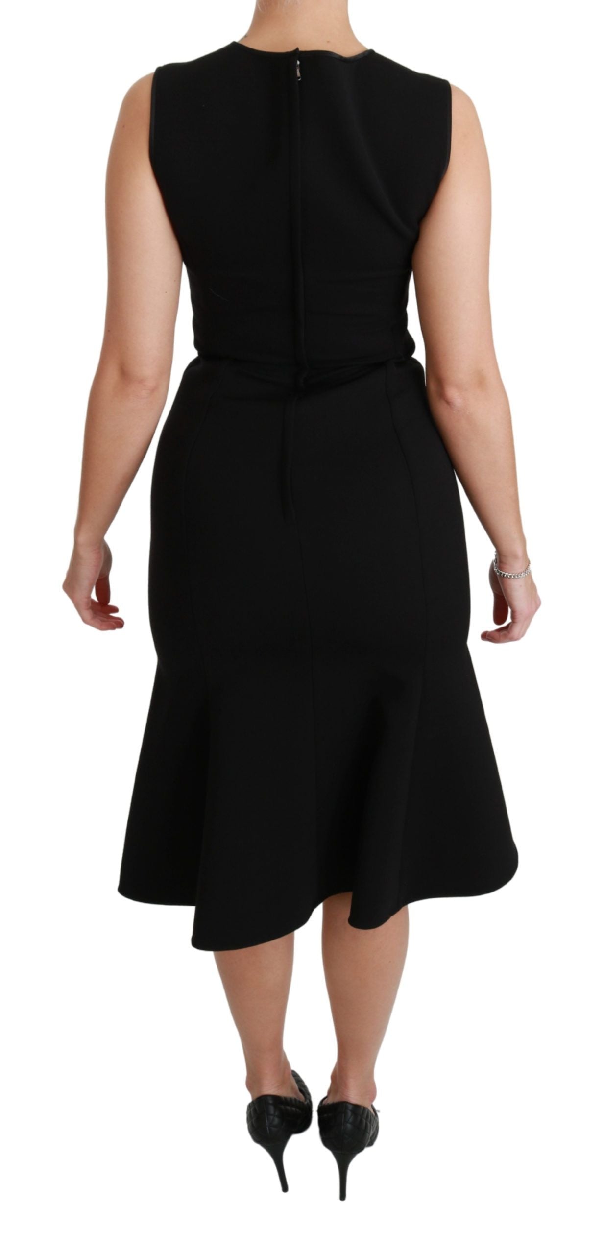 Dolce & Gabbana Black flared stretch sheath dress in wool-4