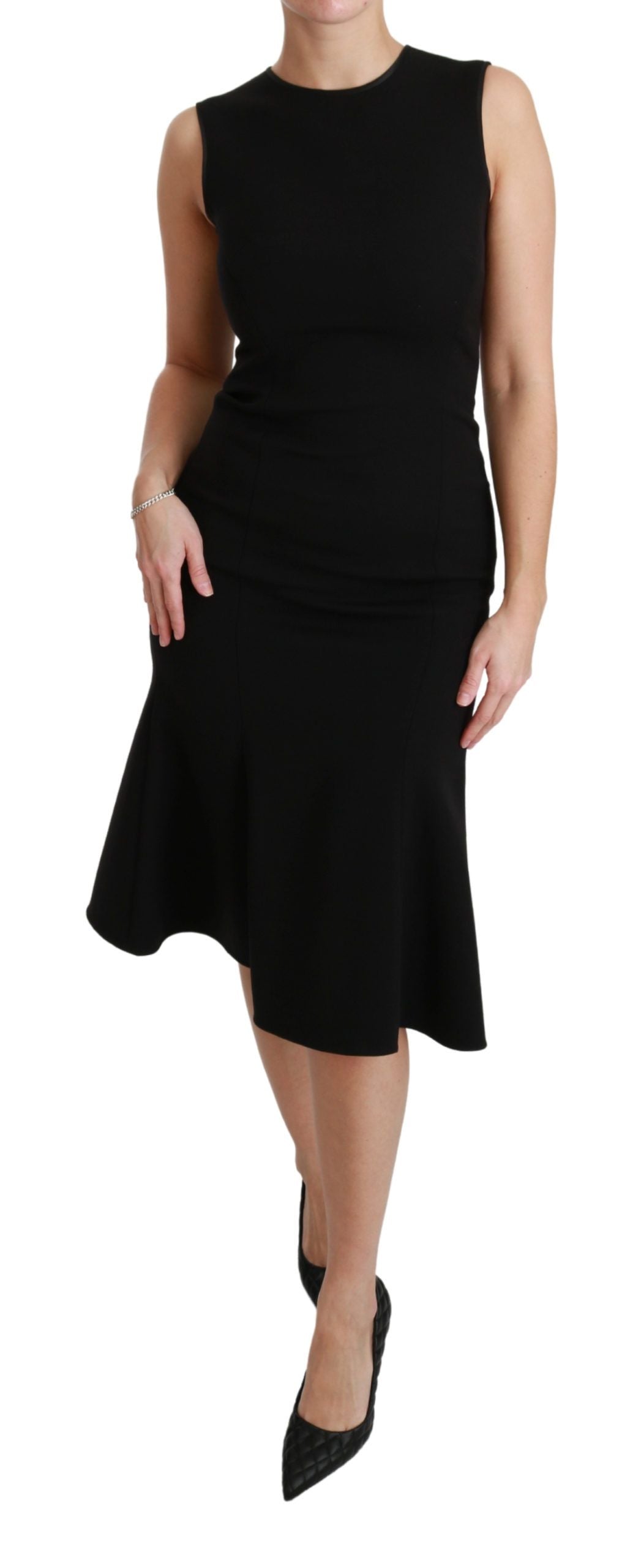 Dolce & Gabbana Black flared stretch sheath dress in wool-6