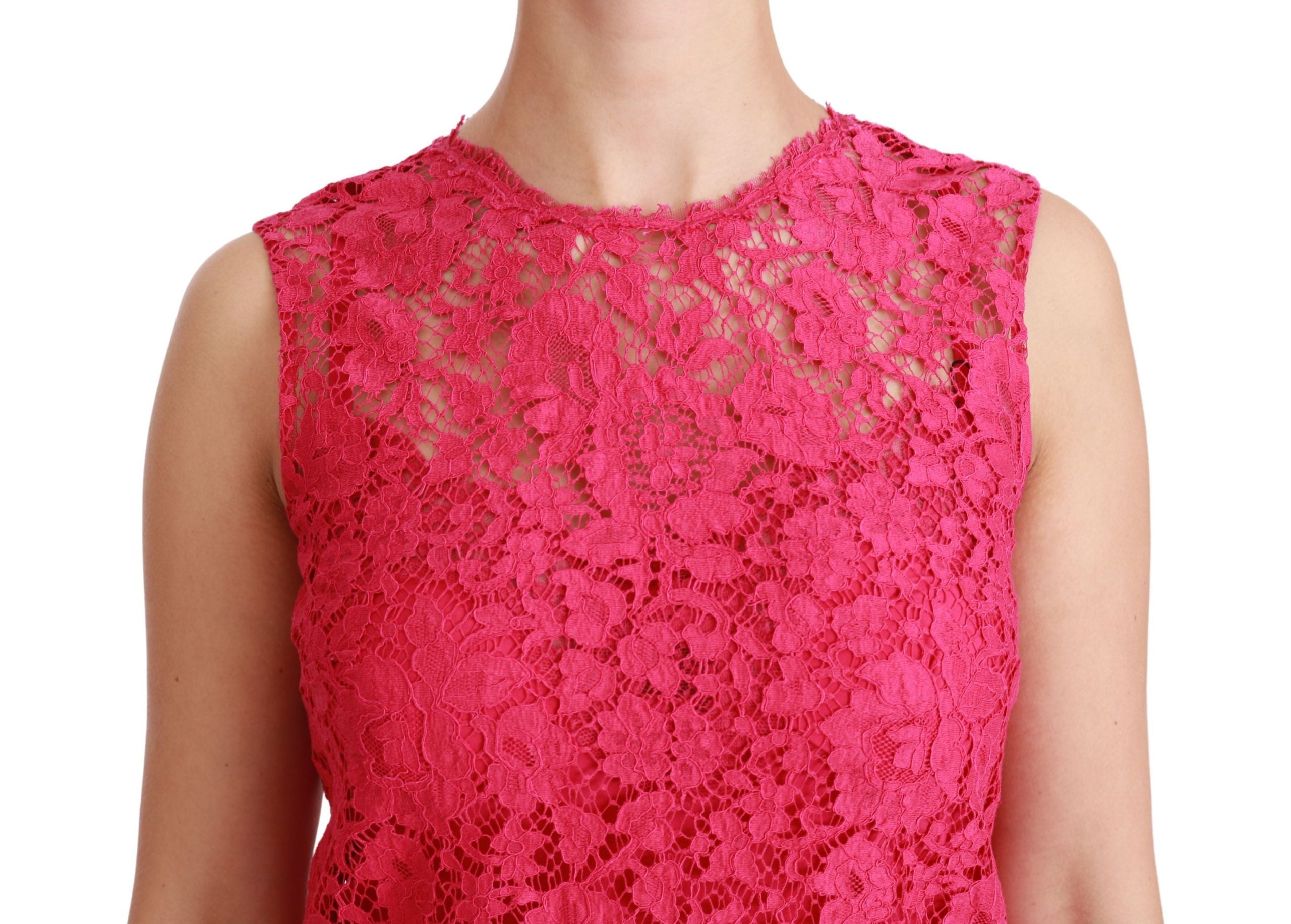 Dolce & Gabbana pink floral lace shift mini dress-5