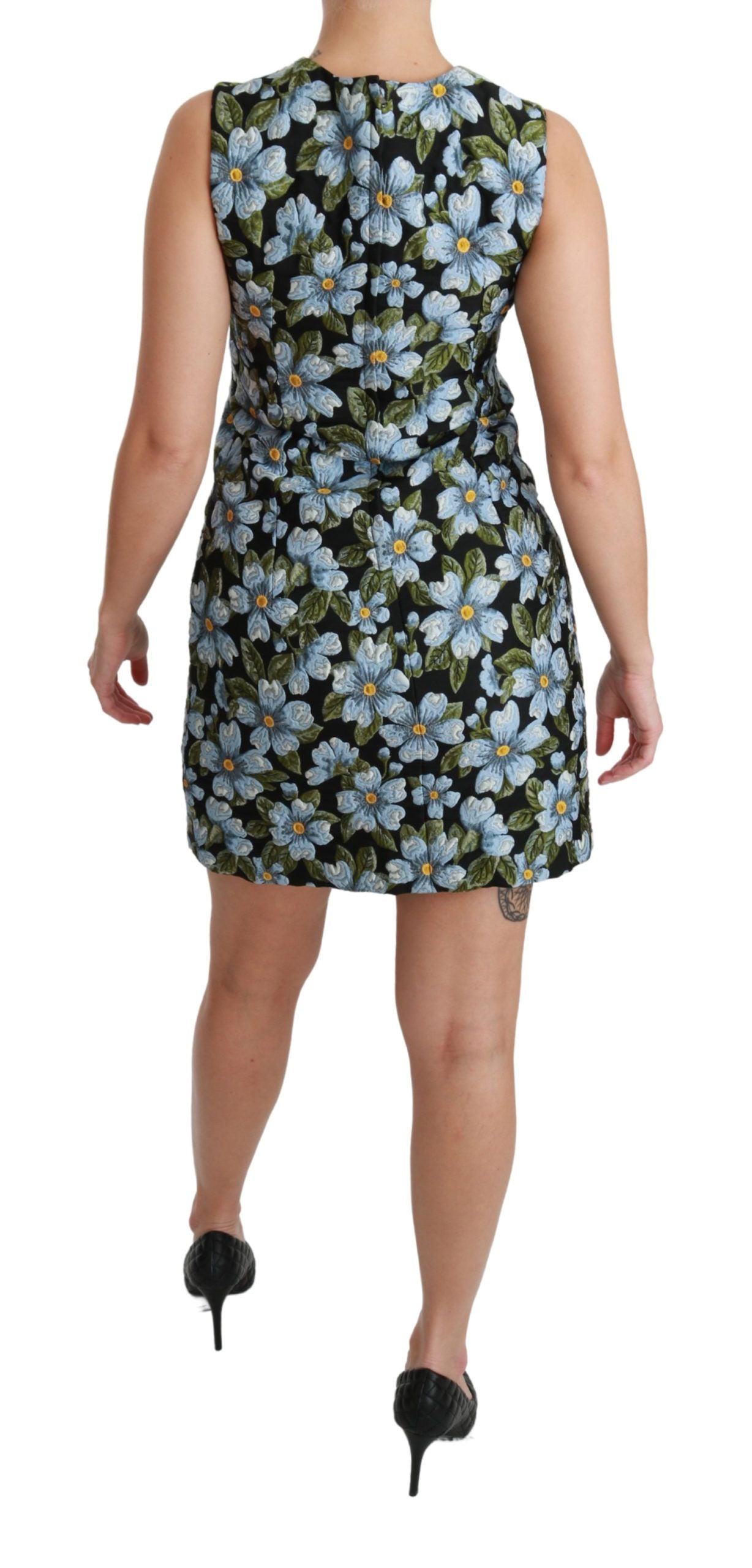 Dolce & Gabbana Blue Brocade Dress with Floral Pattern Shift Dress-3