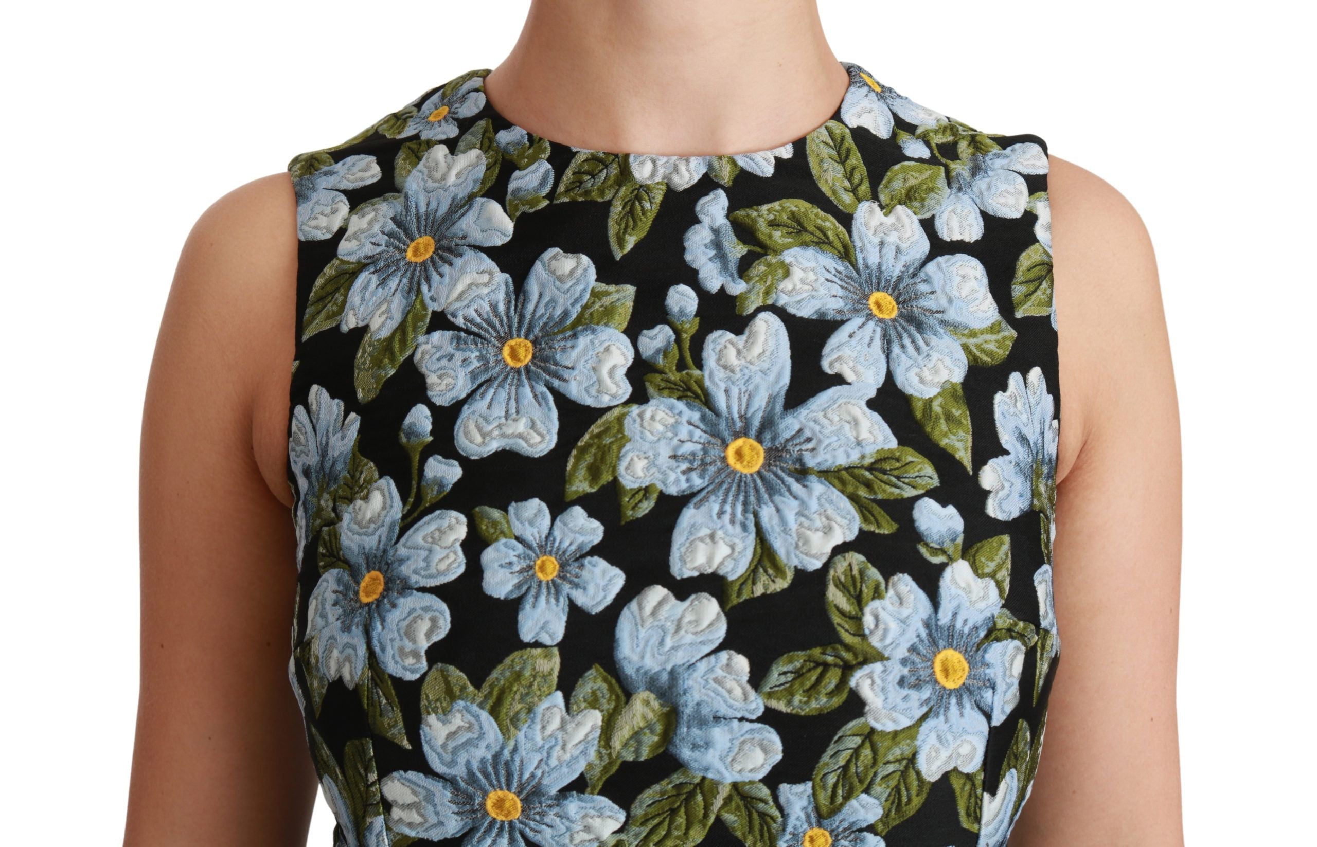 Dolce & Gabbana Blue Brocade Dress with Floral Pattern Shift Dress-4