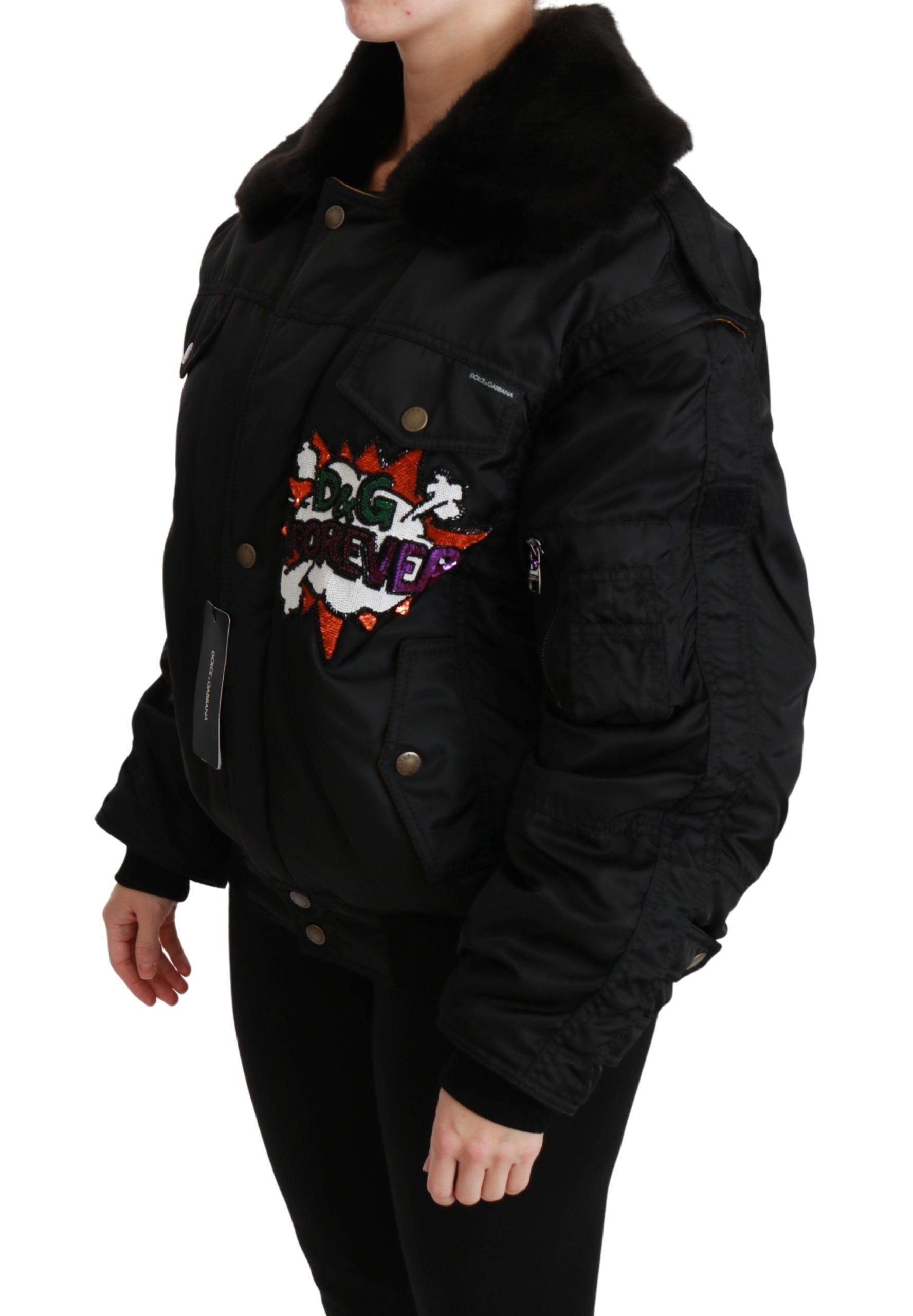 Dolce & Gabbana Black Queen Crown Bomber Jacket with Sequins-2
