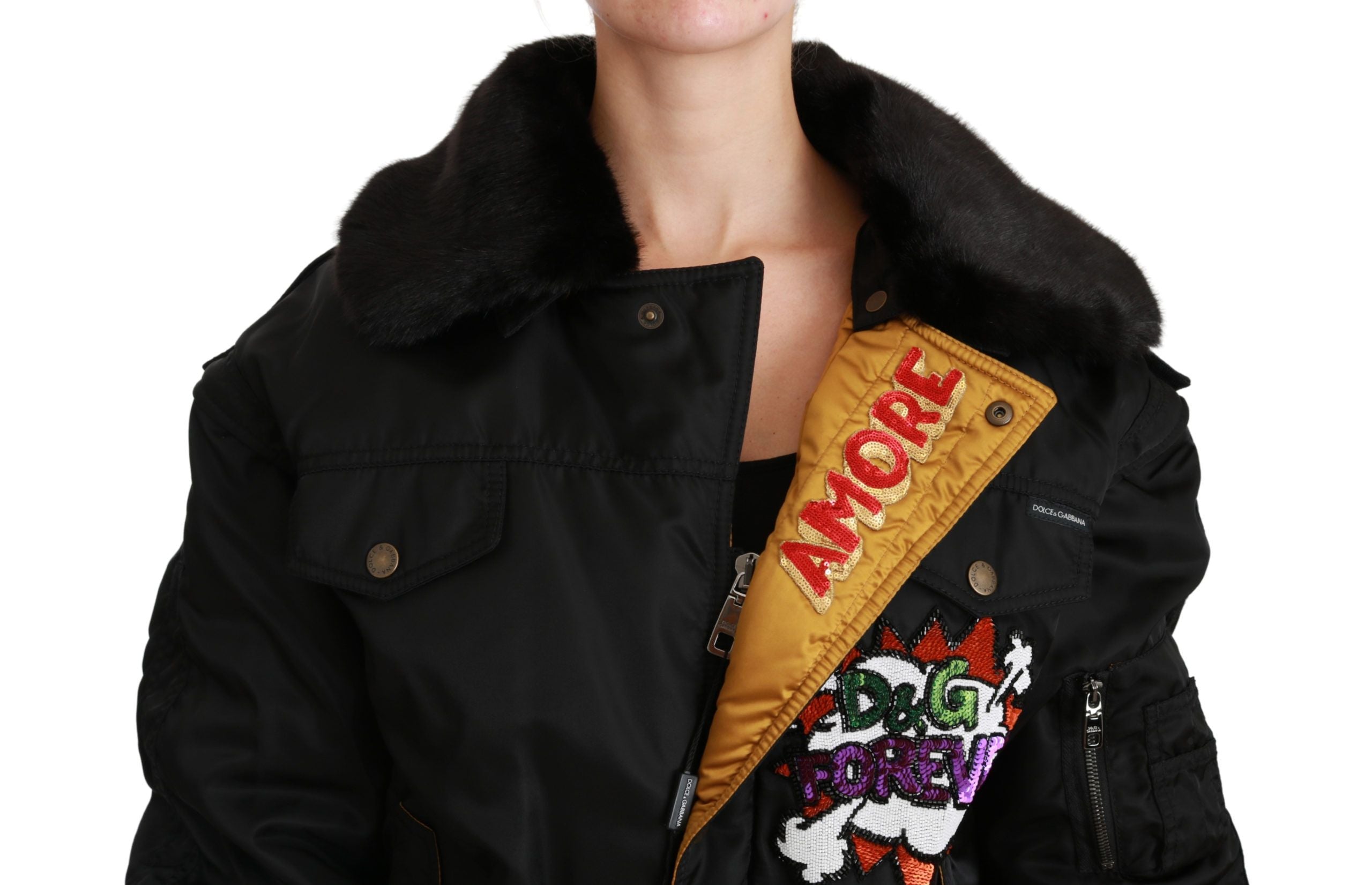 Dolce & Gabbana Black Queen Crown Bomber Jacket with Sequins-4