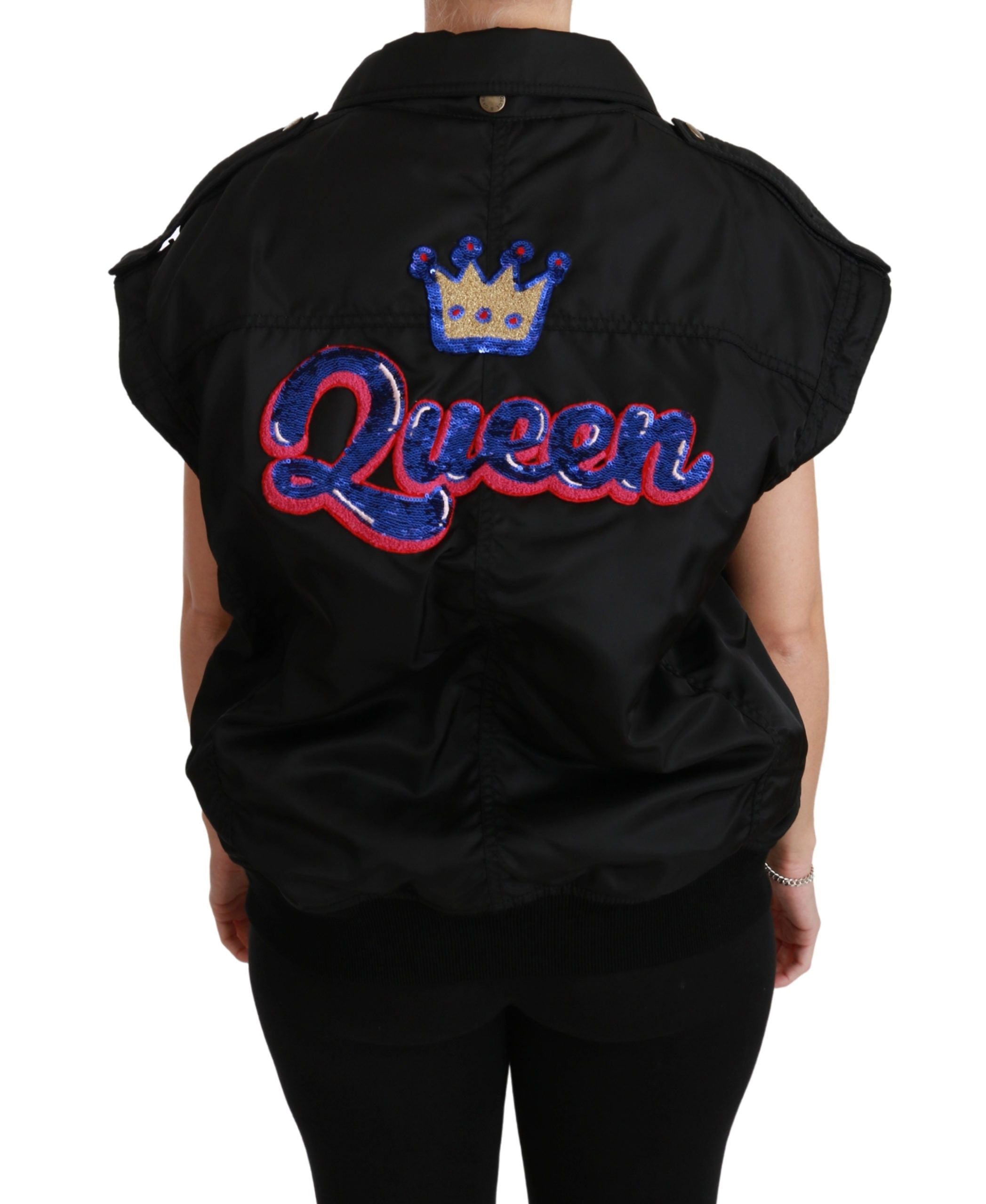 Dolce & Gabbana Black Queen Crown Bomber Jacket with Sequins-8