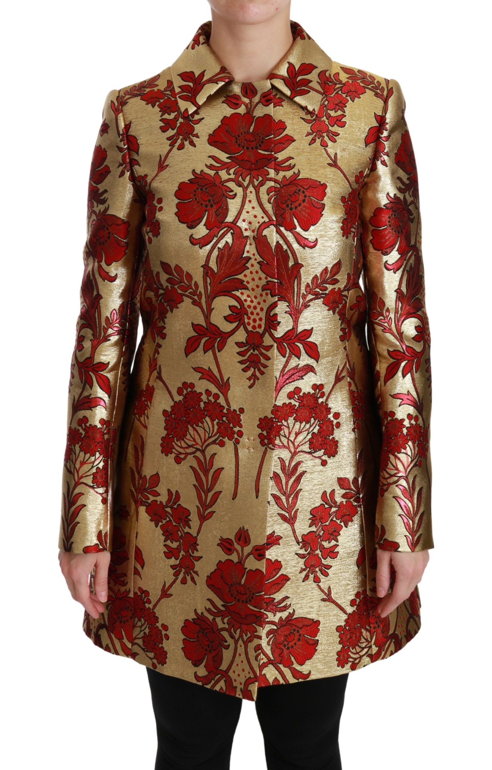 Dolce & Gabbana Rot Gold Floral Brokat Cape Mantel Jacke-1