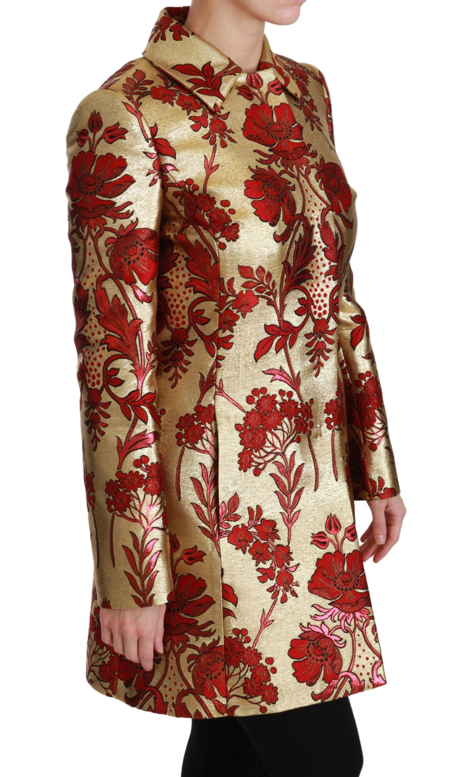 Dolce & Gabbana Rot Gold Floral Brokat Cape Mantel Jacke-2