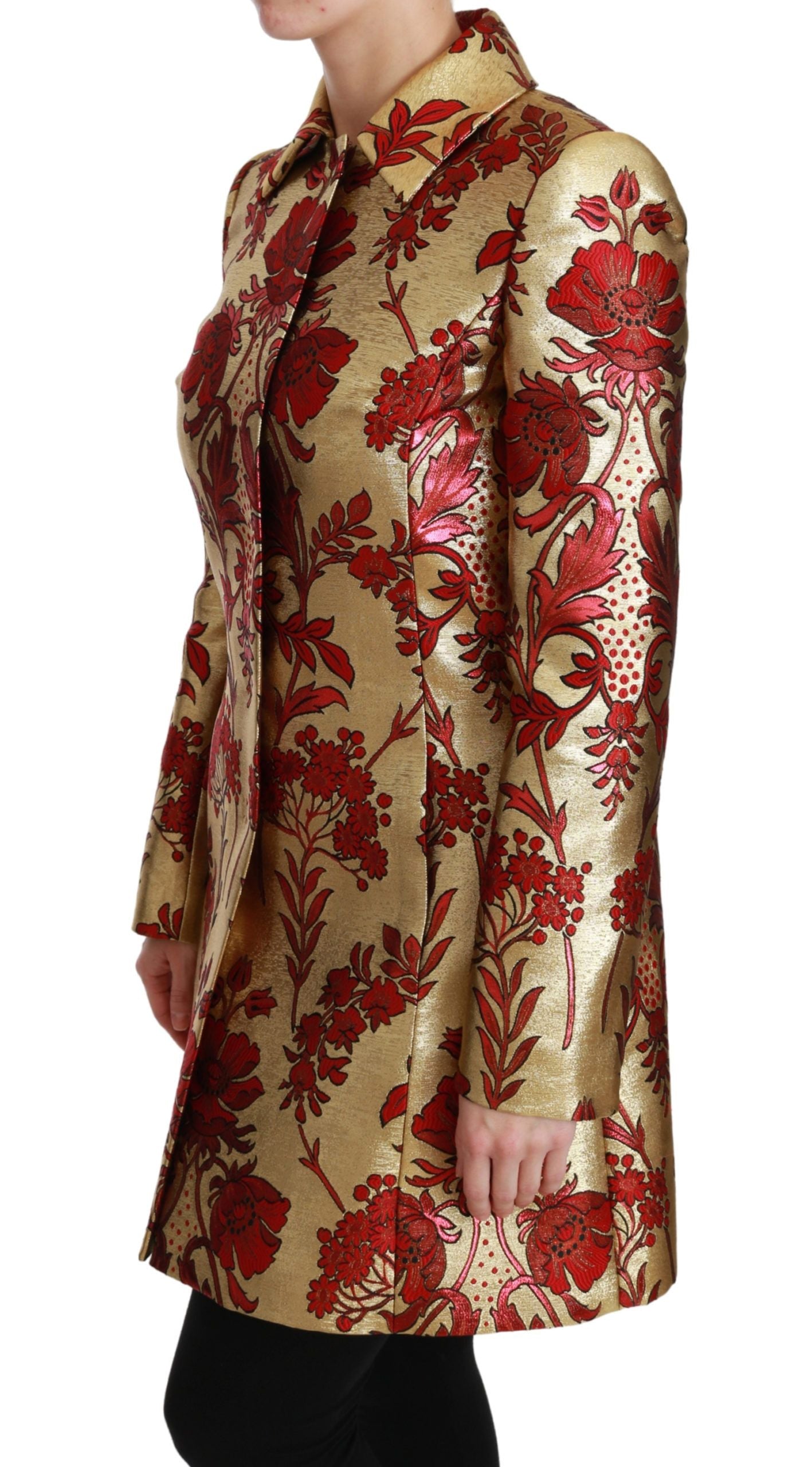 Dolce & Gabbana Rot Gold Floral Brokat Cape Mantel Jacke-3