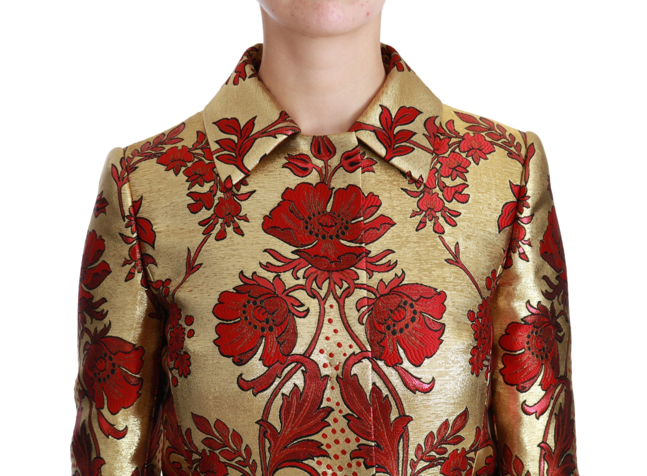Dolce & Gabbana Rot Gold Floral Brokat Cape Mantel Jacke-5