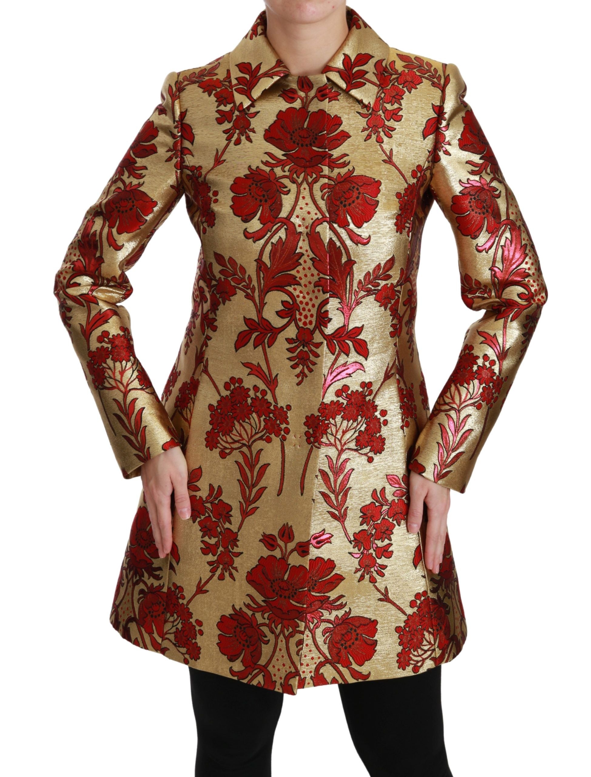 Dolce & Gabbana Rot Gold Floral Brokat Cape Mantel Jacke-6