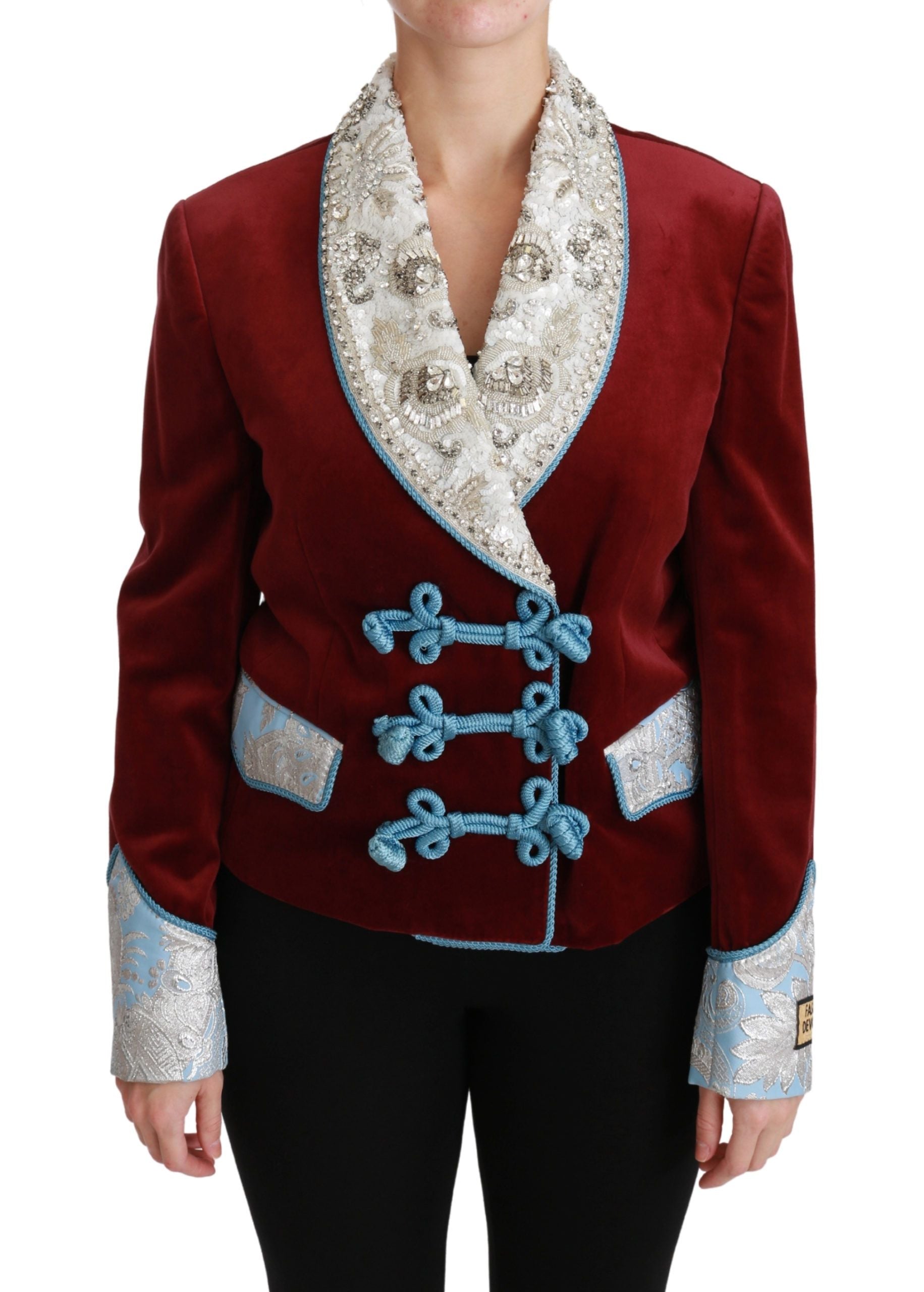 Chaqueta blazer de terciopelo rojo con cristales barrocos de Dolce & Gabbana