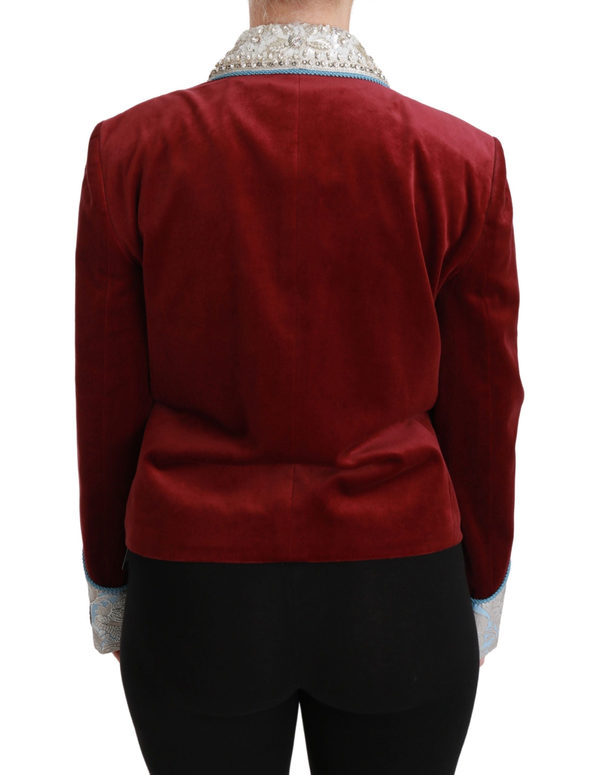 Chaqueta blazer de terciopelo rojo con cristales barrocos de Dolce & Gabbana-3