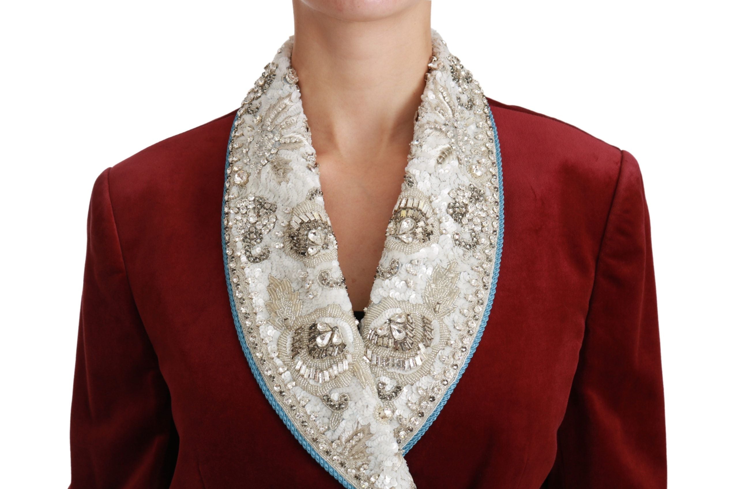Chaqueta blazer de terciopelo rojo con cristales barrocos de Dolce & Gabbana-2