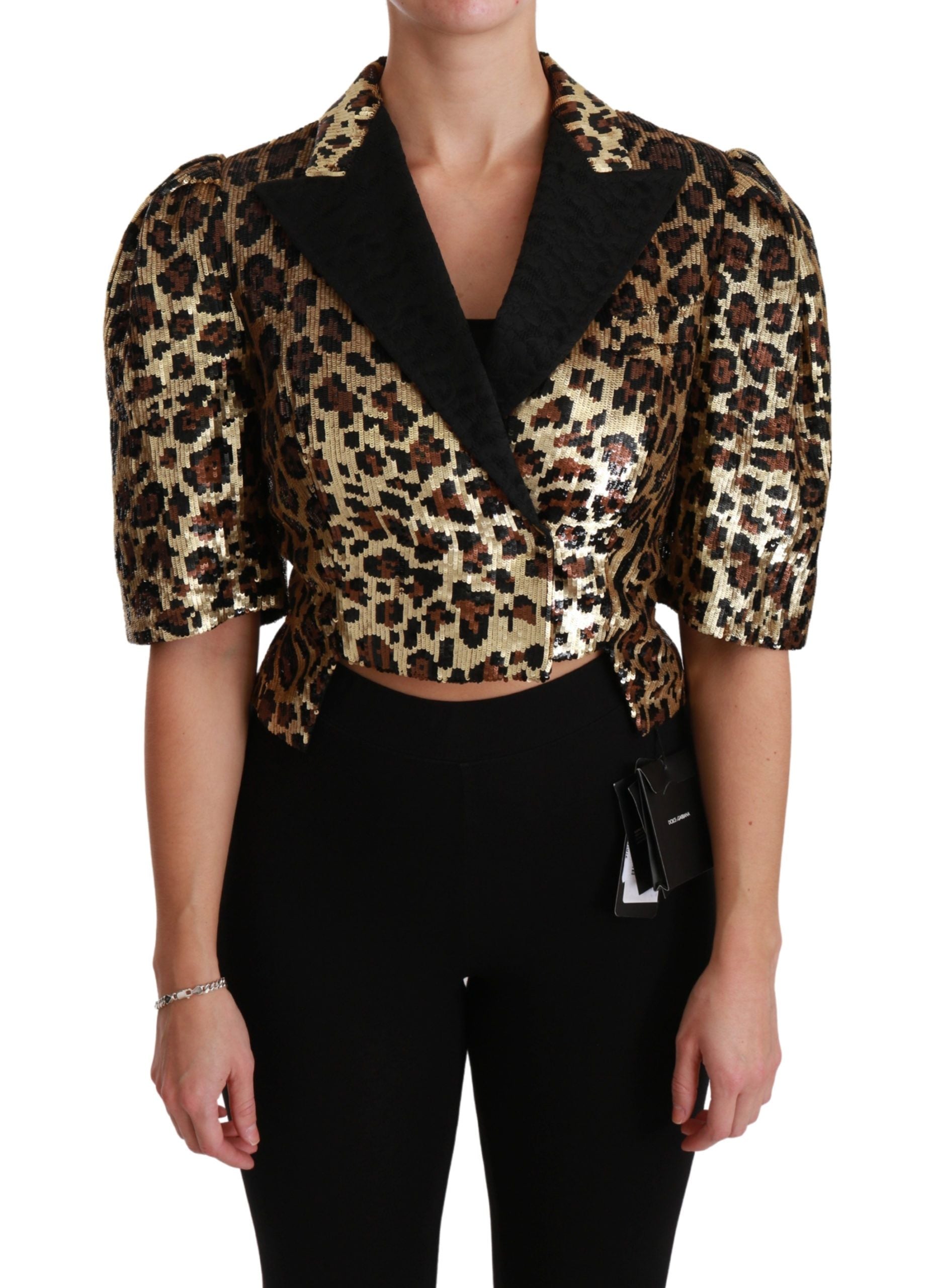 Chaqueta Dolce & Gabbana Blazer con lentejuelas de leopardo doradas