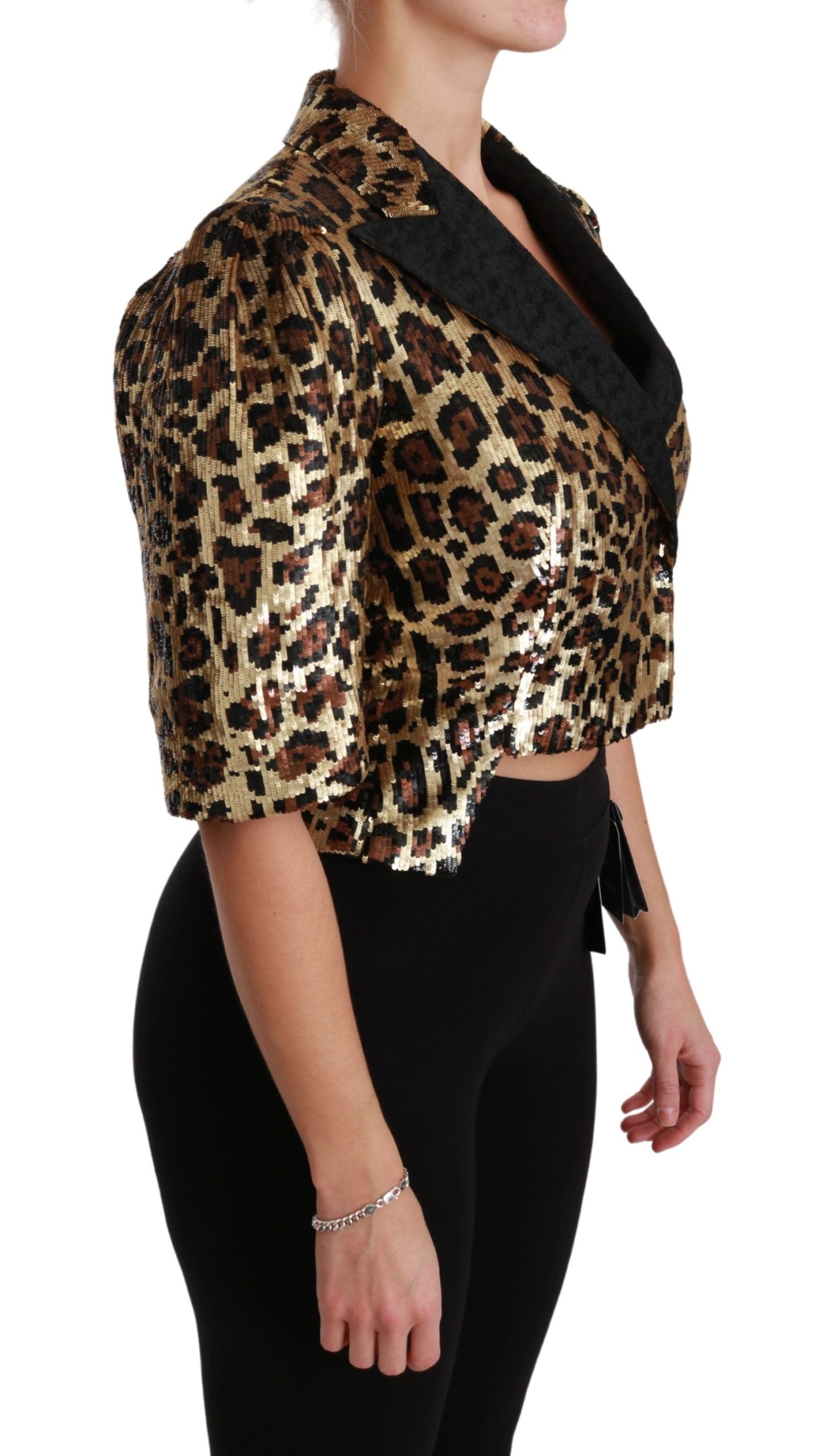 Chaqueta Dolce & Gabbana Blazer con lentejuelas de leopardo doradas-2