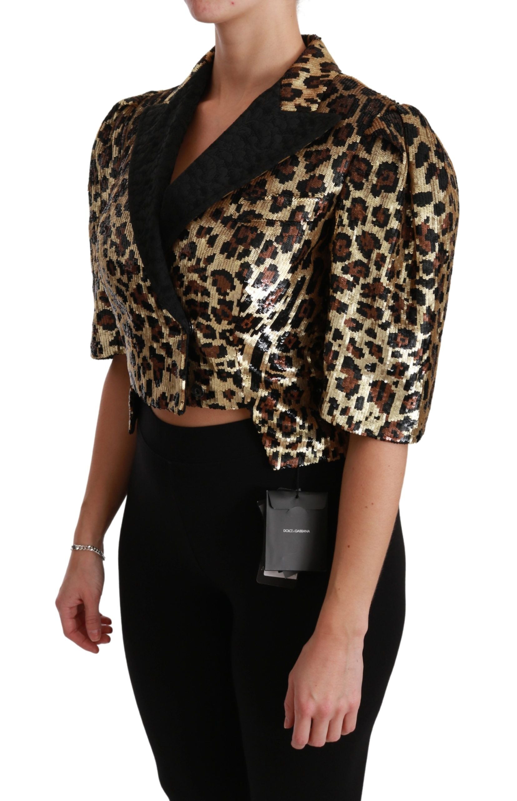 Chaqueta Dolce & Gabbana Blazer con lentejuelas de leopardo doradas-3