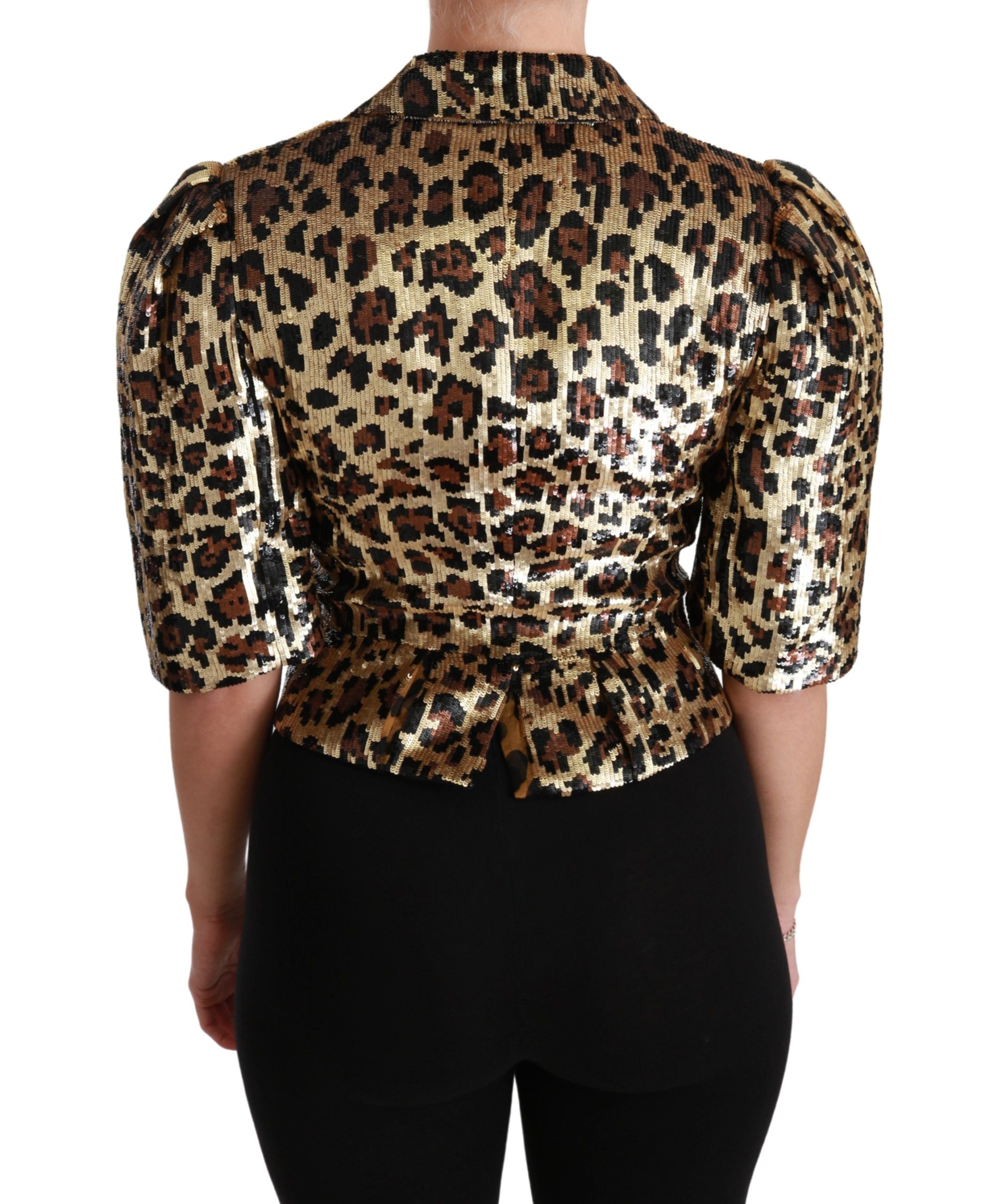 Chaqueta Dolce & Gabbana Blazer con lentejuelas de leopardo doradas-4