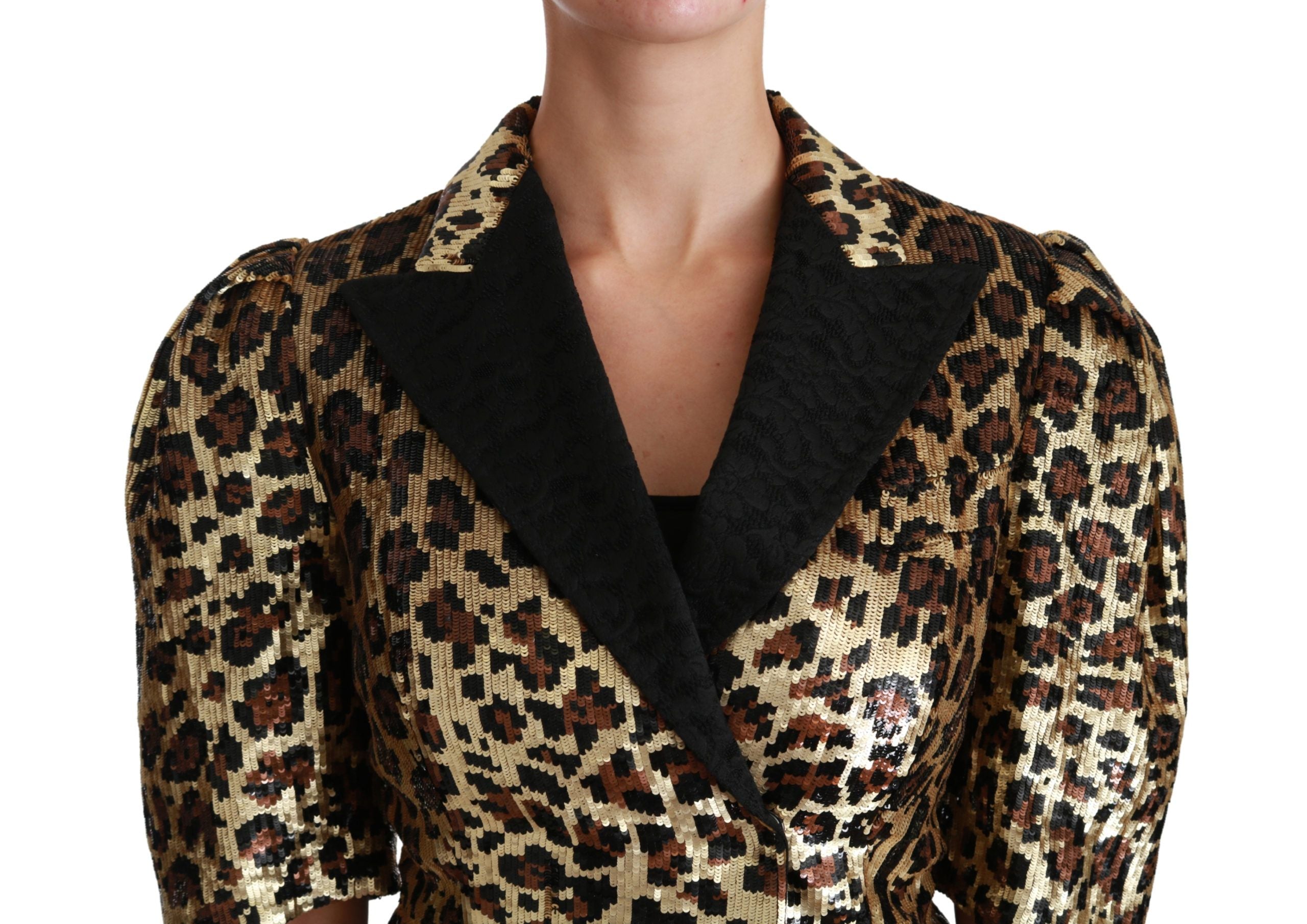 Chaqueta Dolce & Gabbana Blazer con lentejuelas de leopardo doradas-5