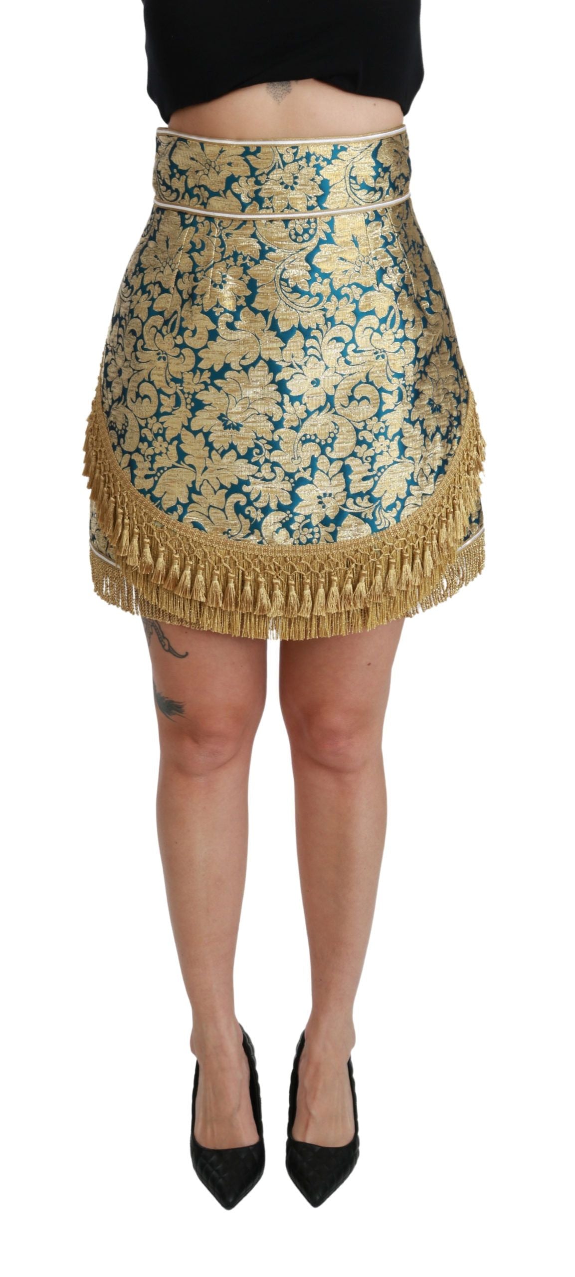 Dolce & Gabbana blue high-waisted skirt in jacquard with gold tassel
