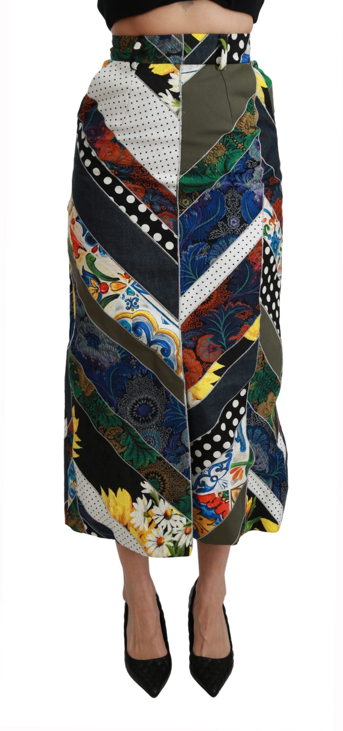 Dolce & Gabbana Multicolor Geometric High-Waisted Silk Maxi Skirt