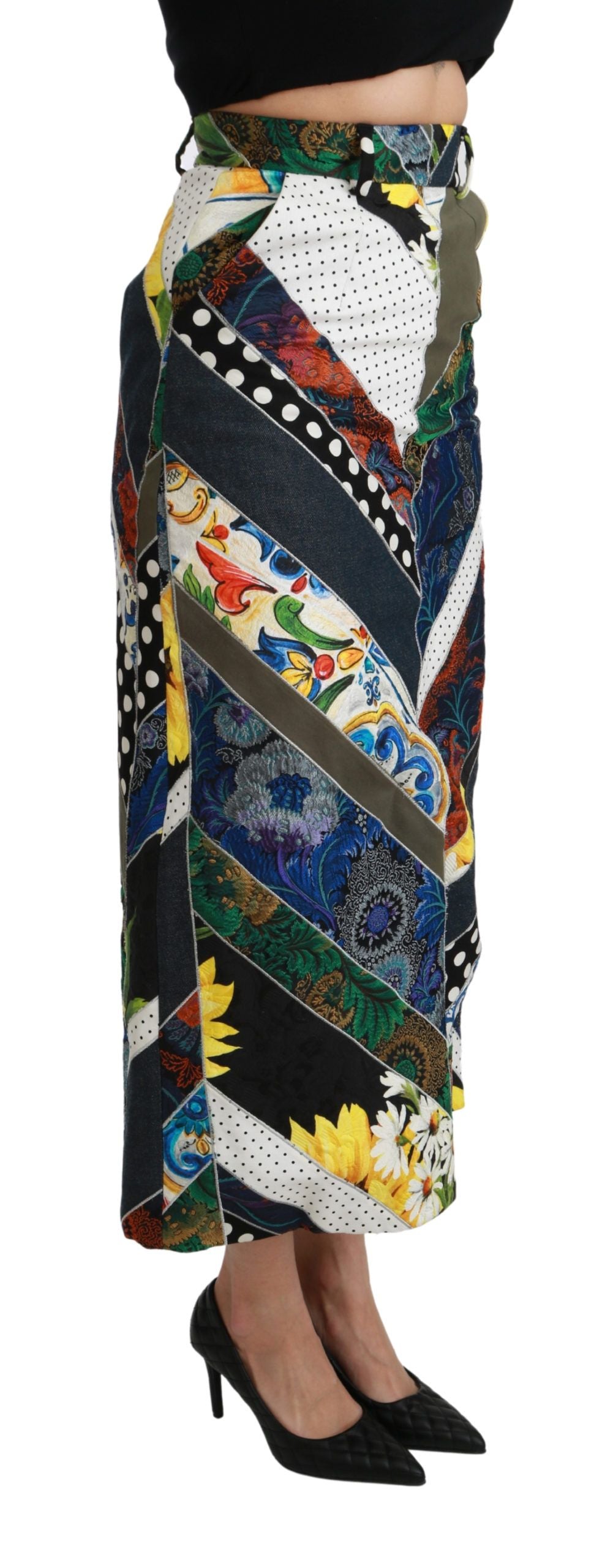 Dolce & Gabbana Multicolor Geometric High-Waisted Silk Maxi Skirt-3