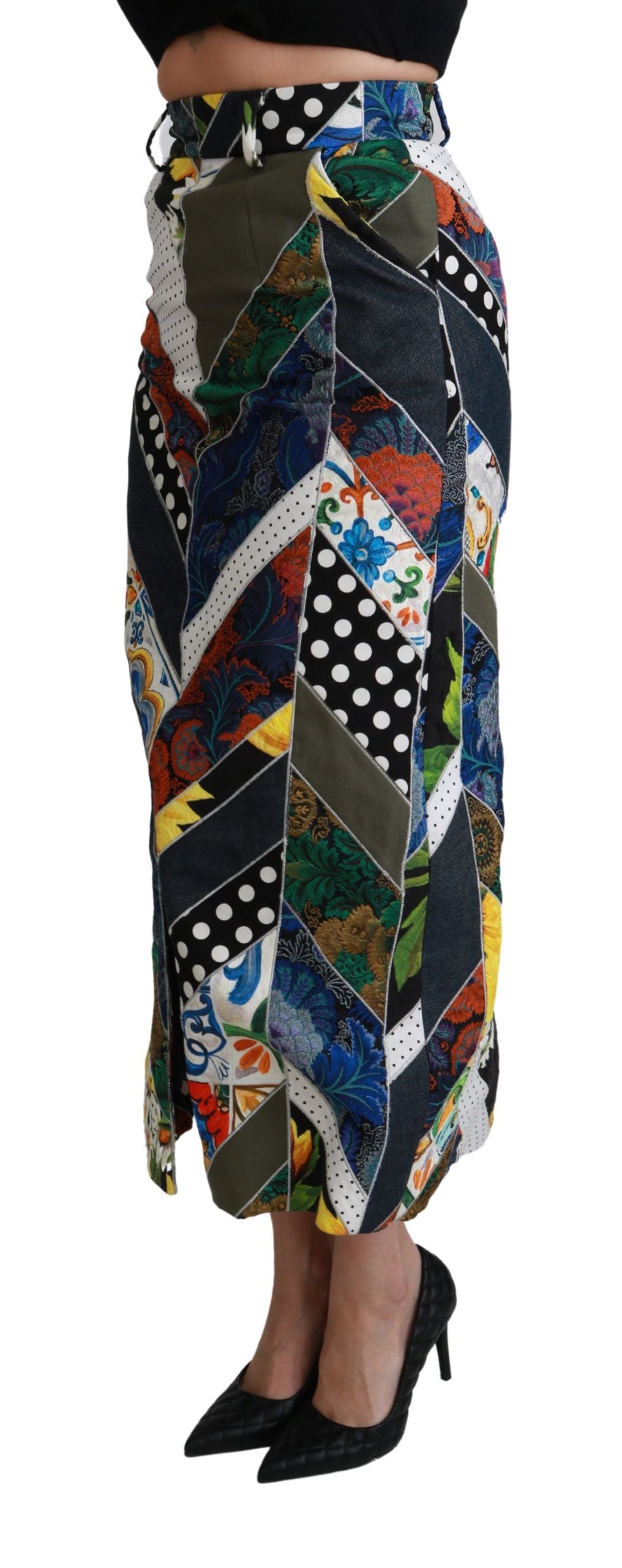 Dolce & Gabbana Multicolor Geometric High-Waisted Silk Maxi Skirt-4