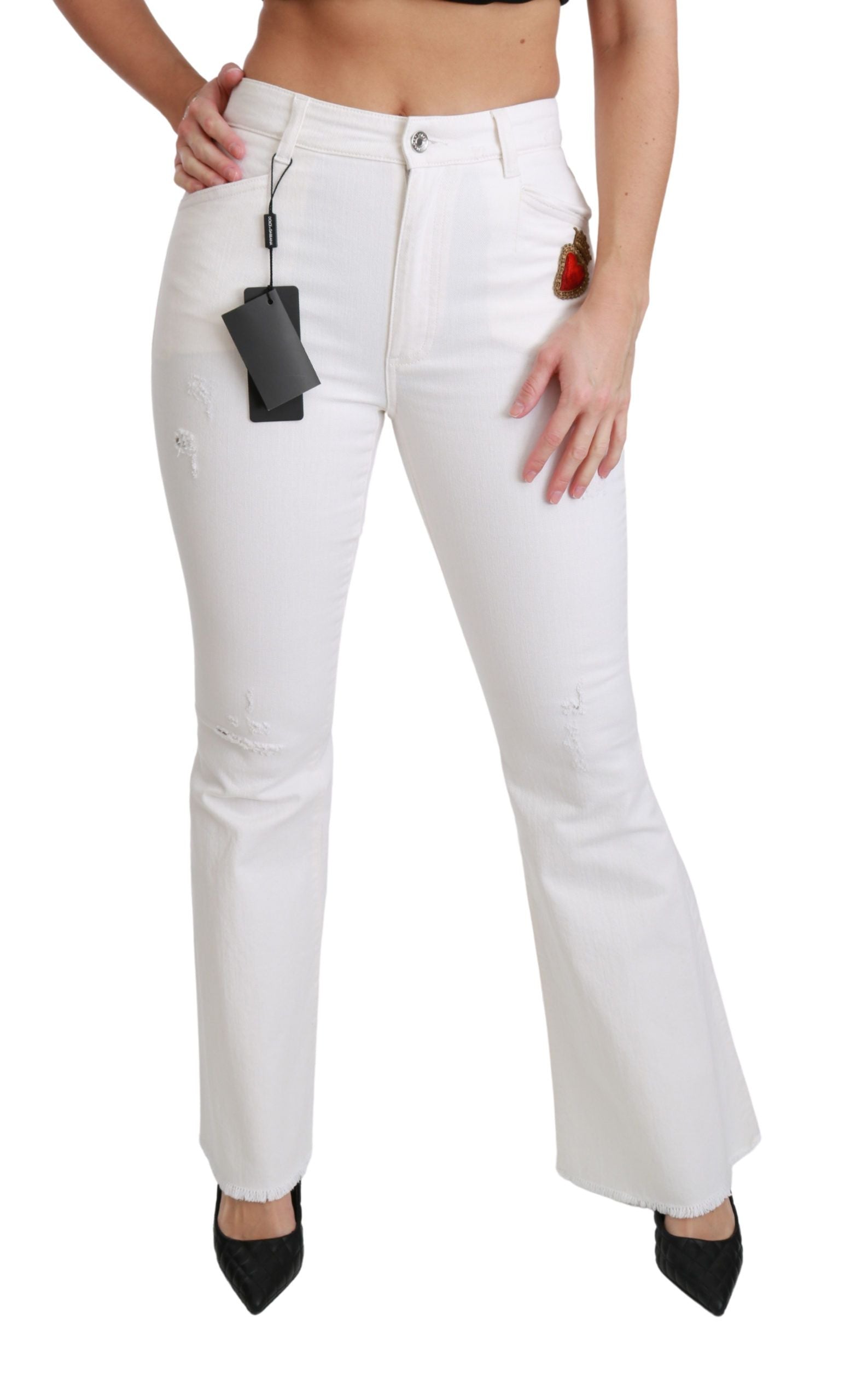 Pantalones de algodón elástico con corazones blancos de Dolce & Gabbana-2