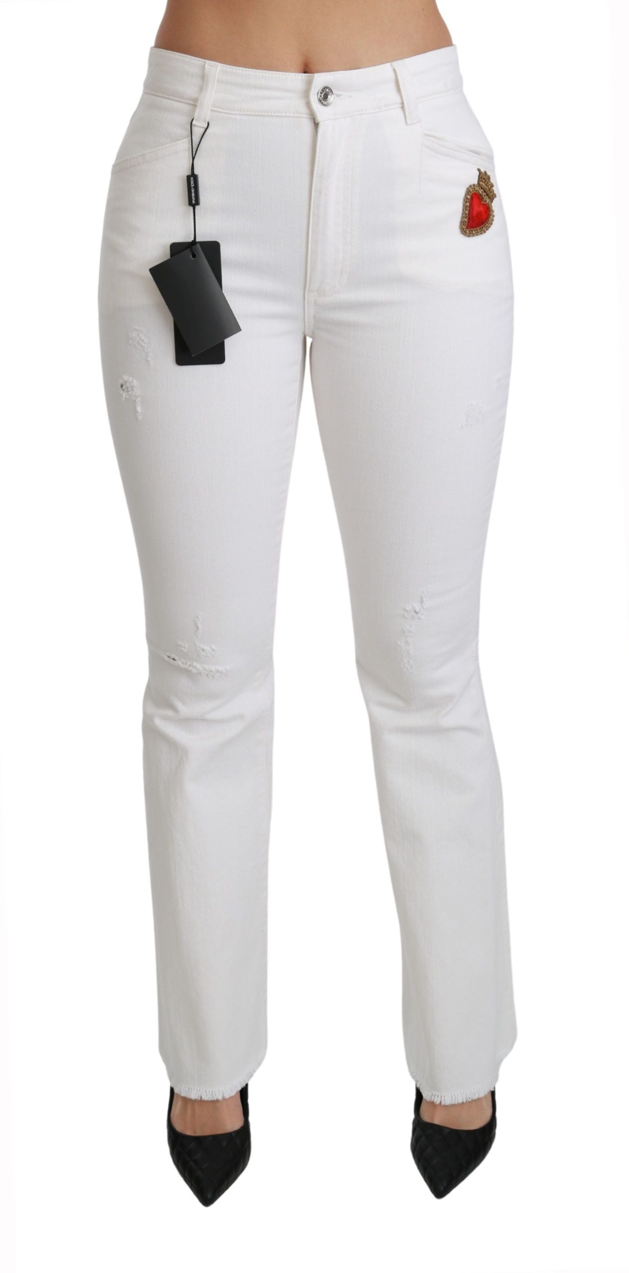 Pantalones de algodón elástico con corazones blancos de Dolce & Gabbana-1