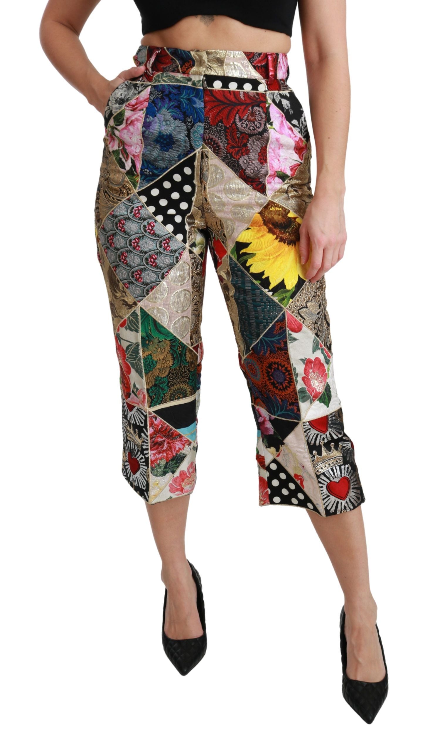 Dolce & Gabbana multicoloured printed silk trousers with a high waist and cropped leg