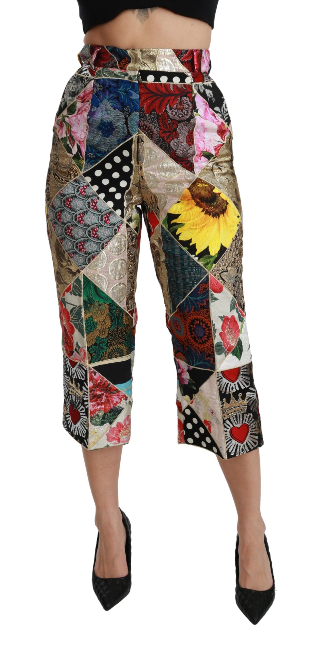 Dolce & Gabbana multicoloured printed silk trousers with a high waist and cropped leg-2