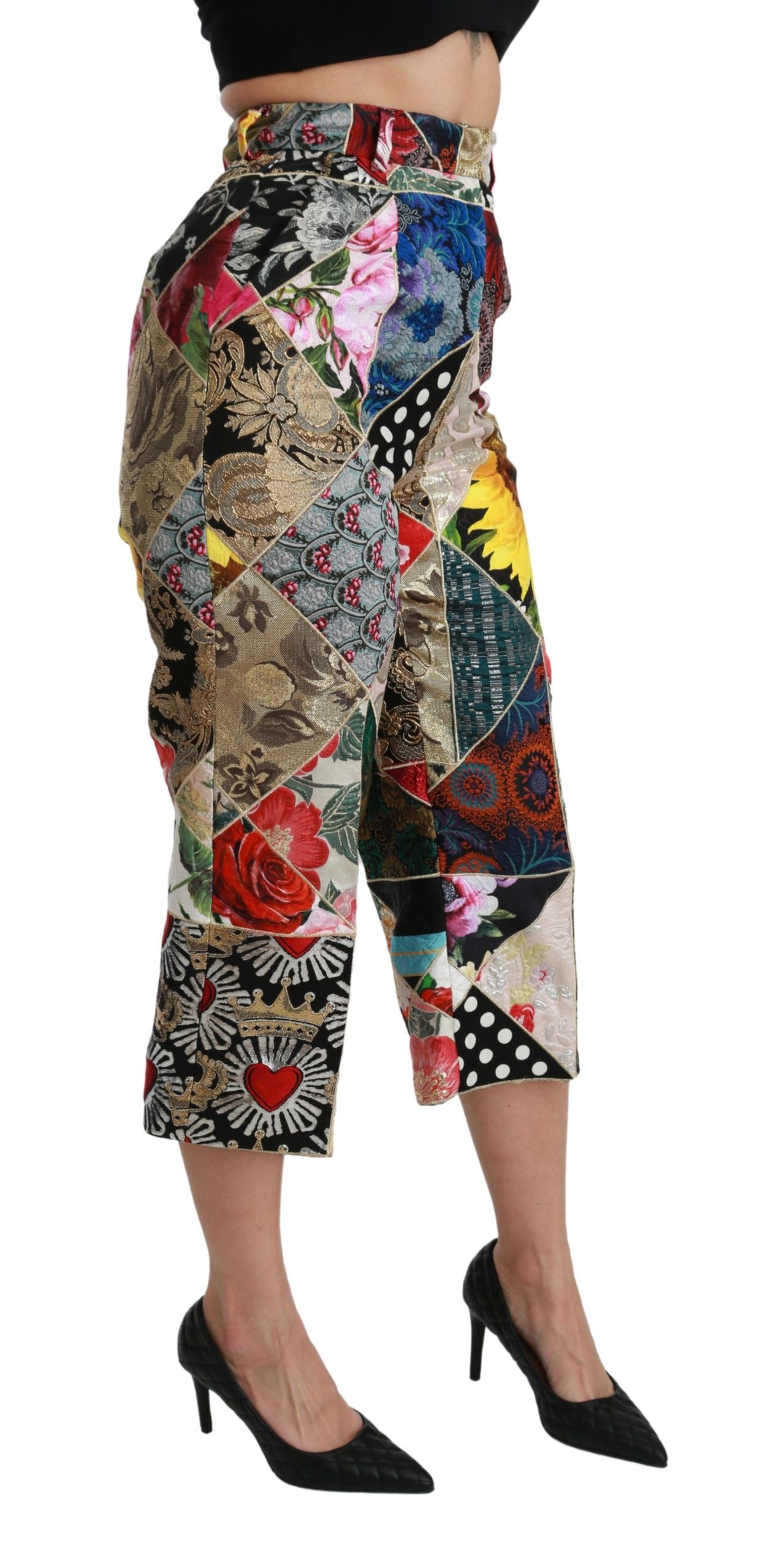Dolce & Gabbana multicoloured printed silk trousers with a high waist and cropped leg-3