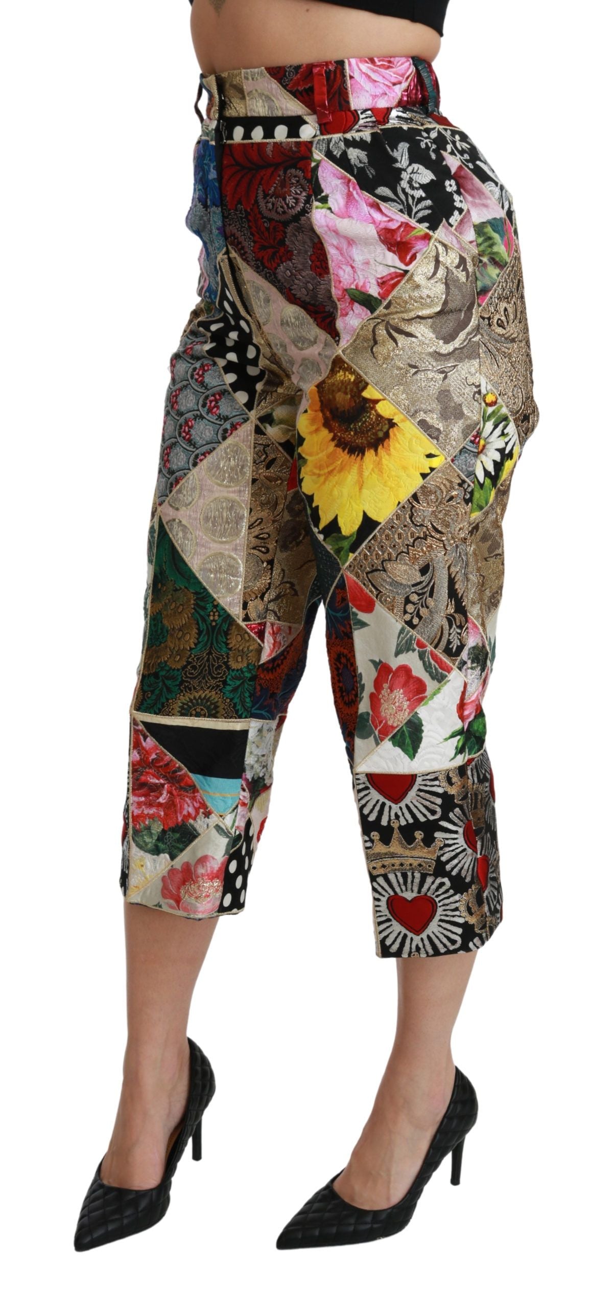 Dolce & Gabbana multicoloured printed silk trousers with a high waist and cropped leg-4