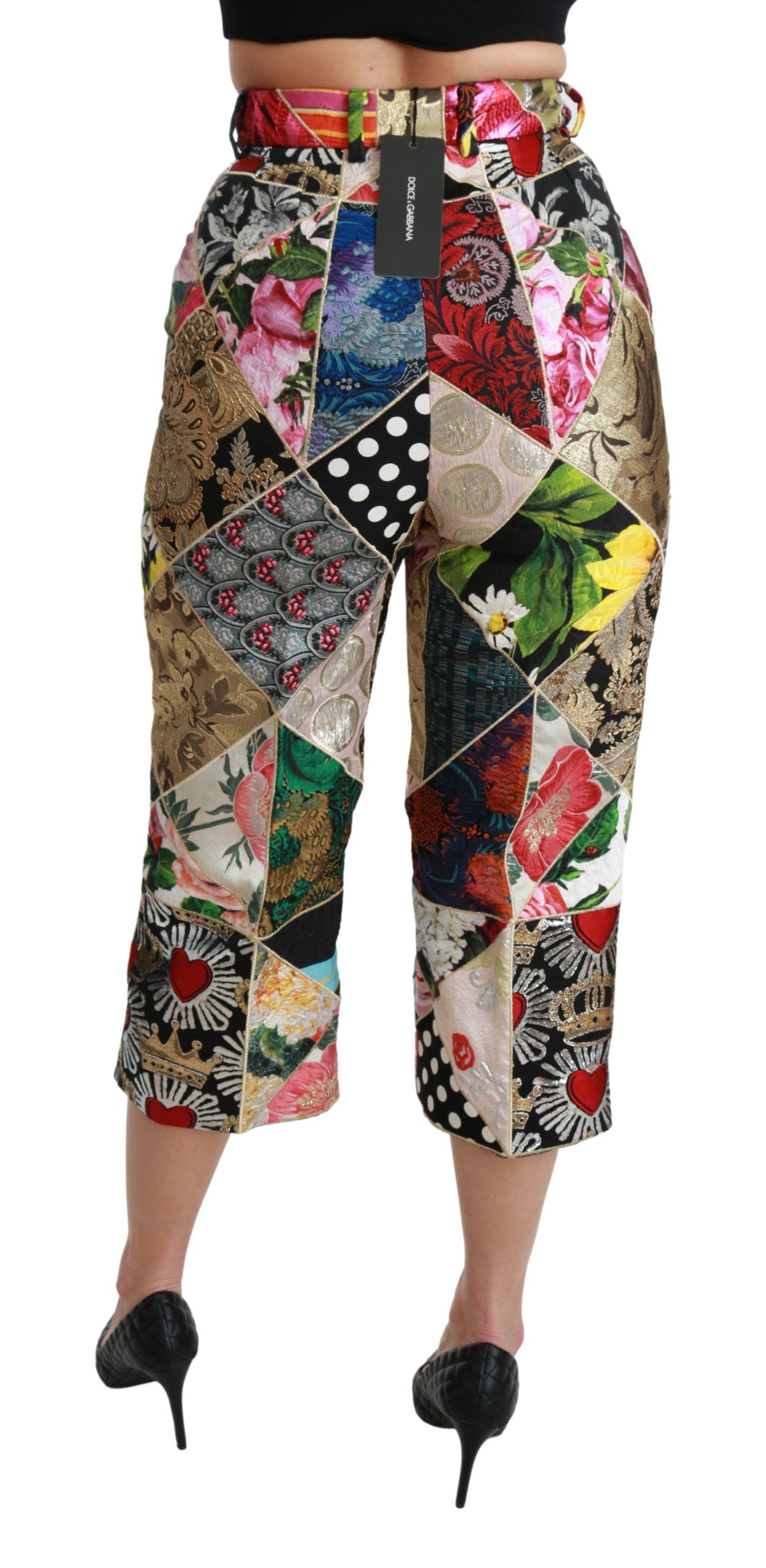 Dolce & Gabbana multicoloured printed silk trousers with a high waist and cropped leg-5
