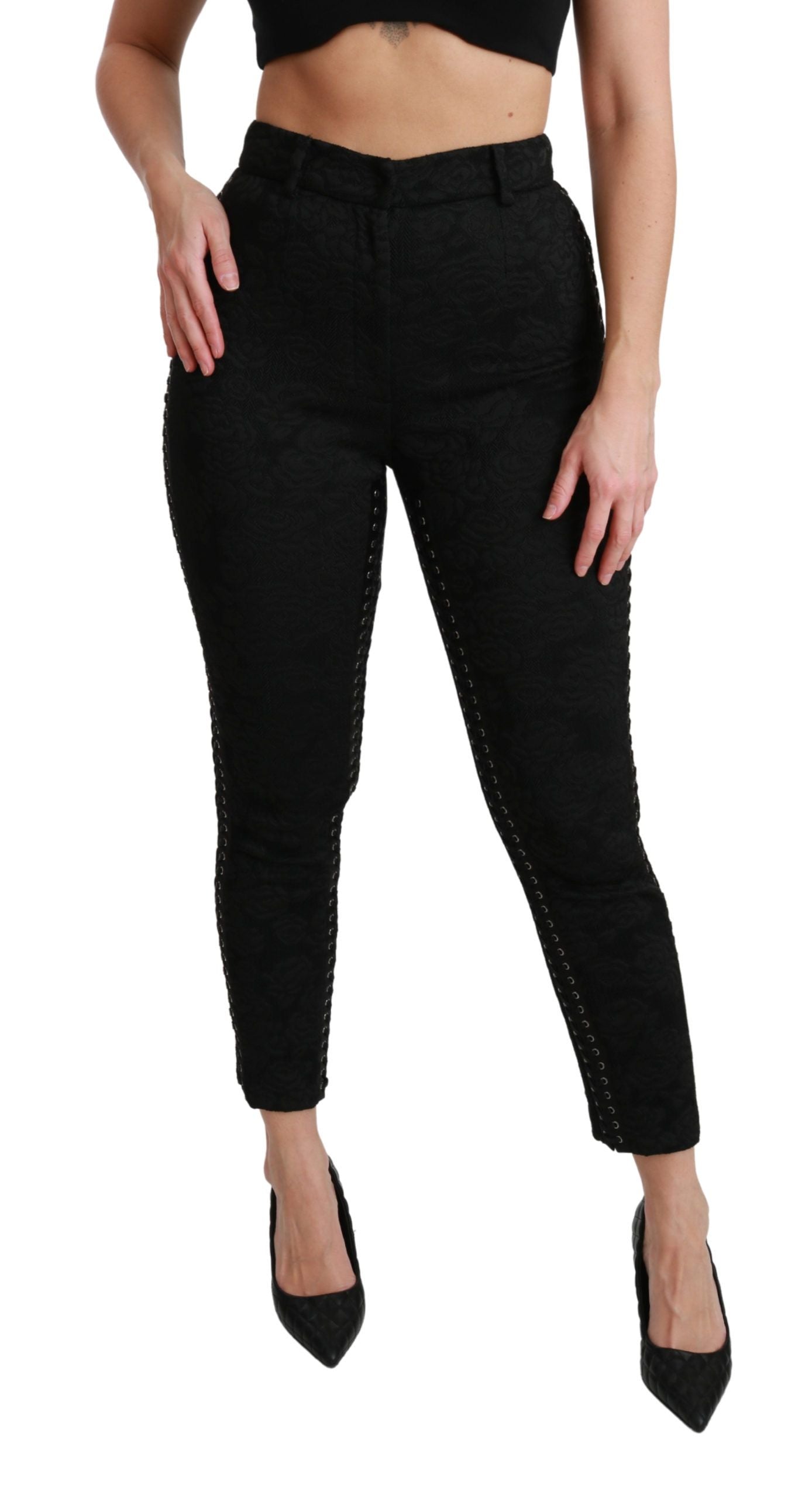 Dolce & Gabbana Black Brocade High-Waisted Skinny Trousers-2