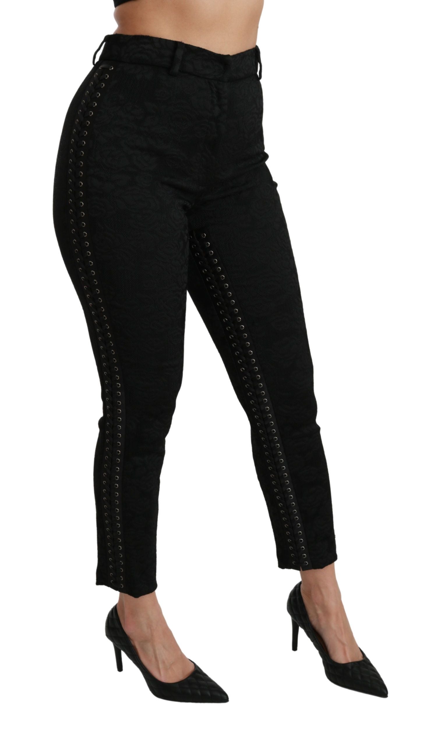 Dolce & Gabbana Black Brocade High-Waisted Skinny Trousers-3