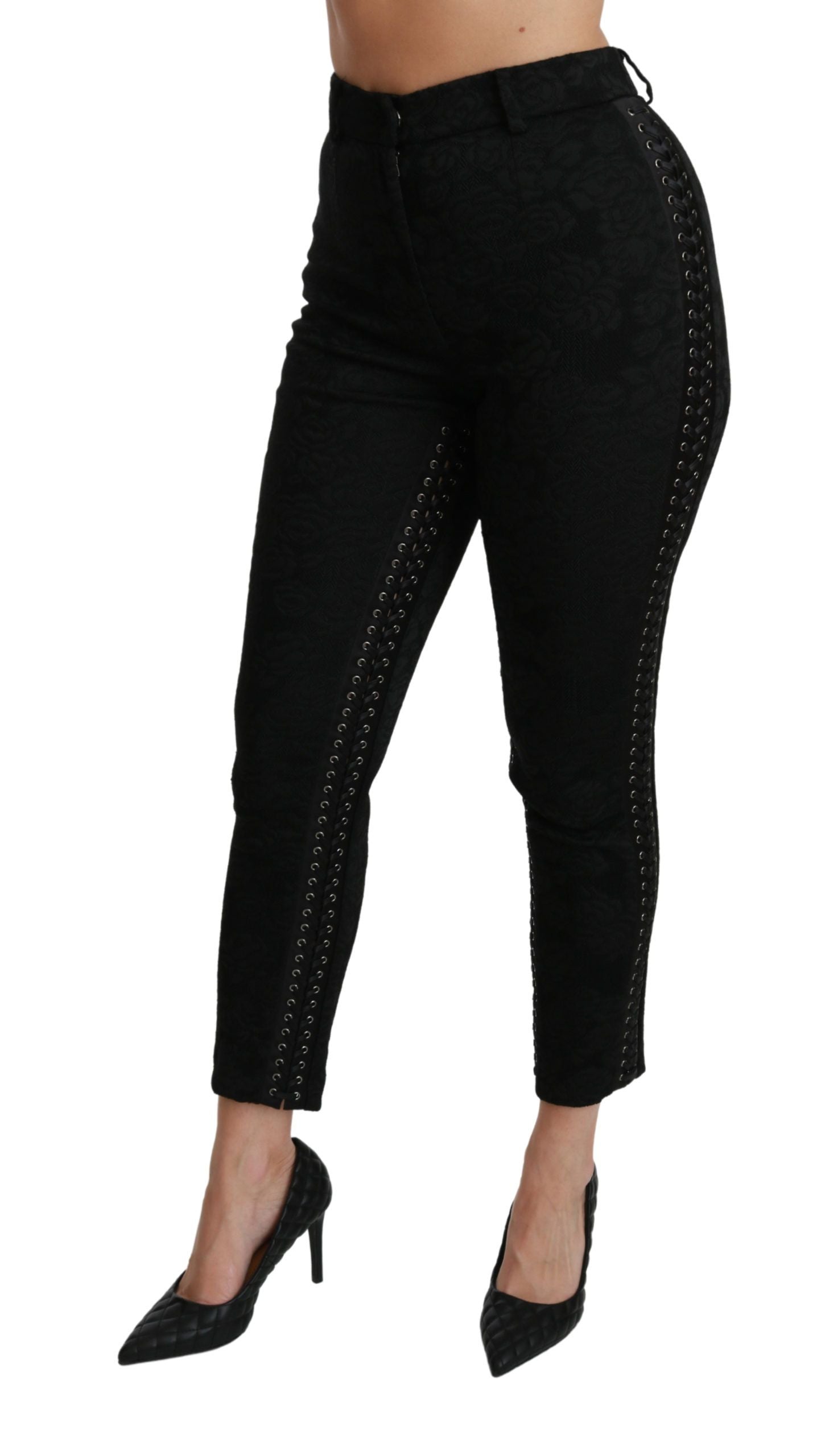Dolce & Gabbana Black Brocade High-Waisted Skinny Trousers-4