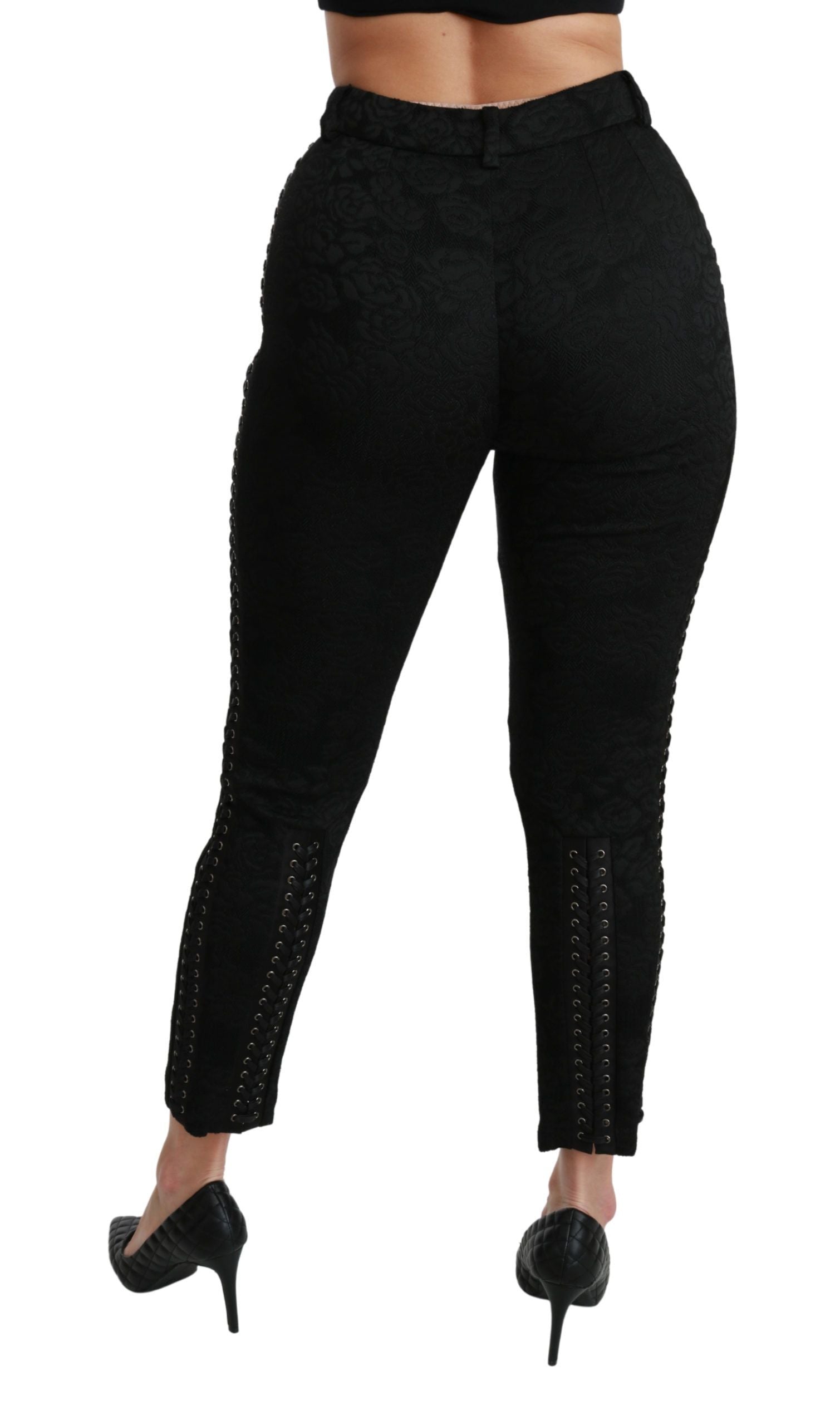 Dolce & Gabbana Black Brocade High-Waisted Skinny Trousers-5