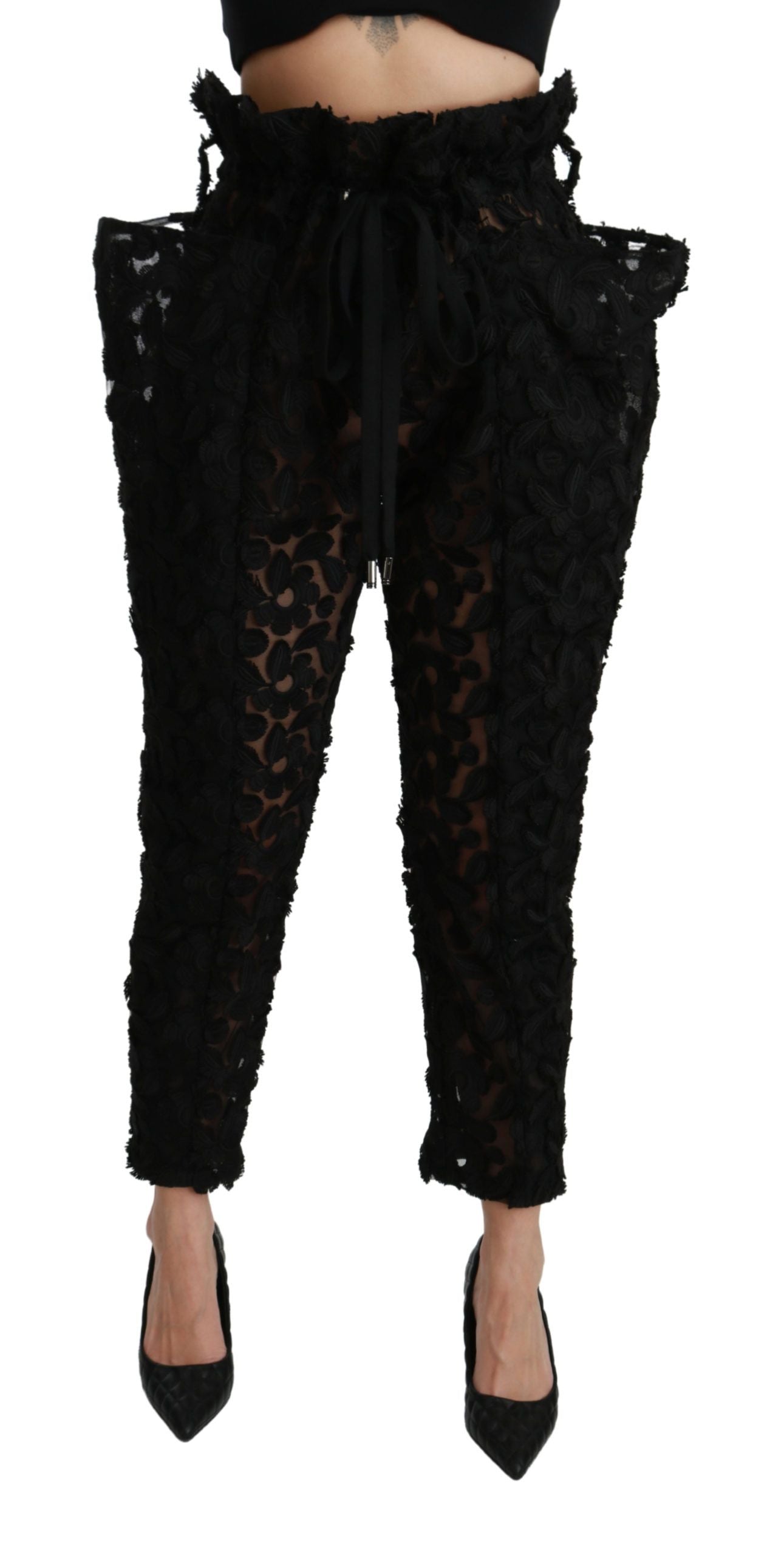 Dolce & Gabbana black floral tapered high-waisted trousers