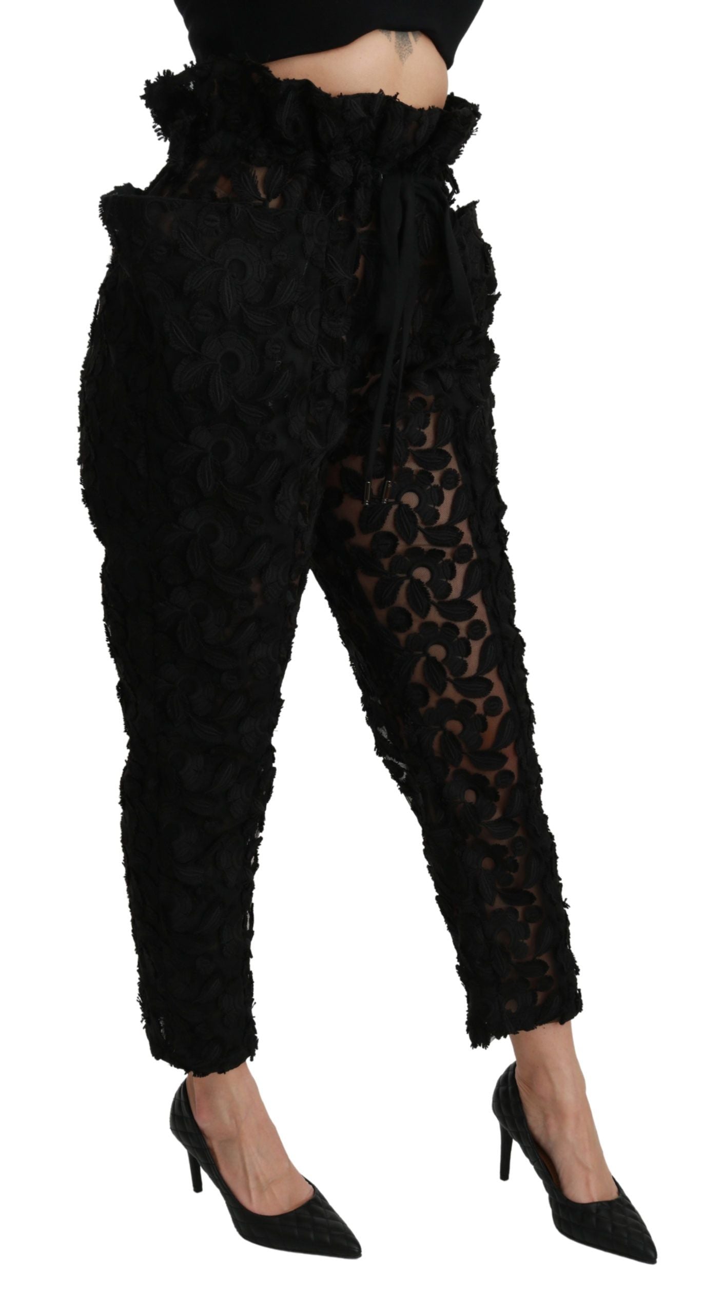 Dolce & Gabbana black floral tapered high-waisted trousers-5