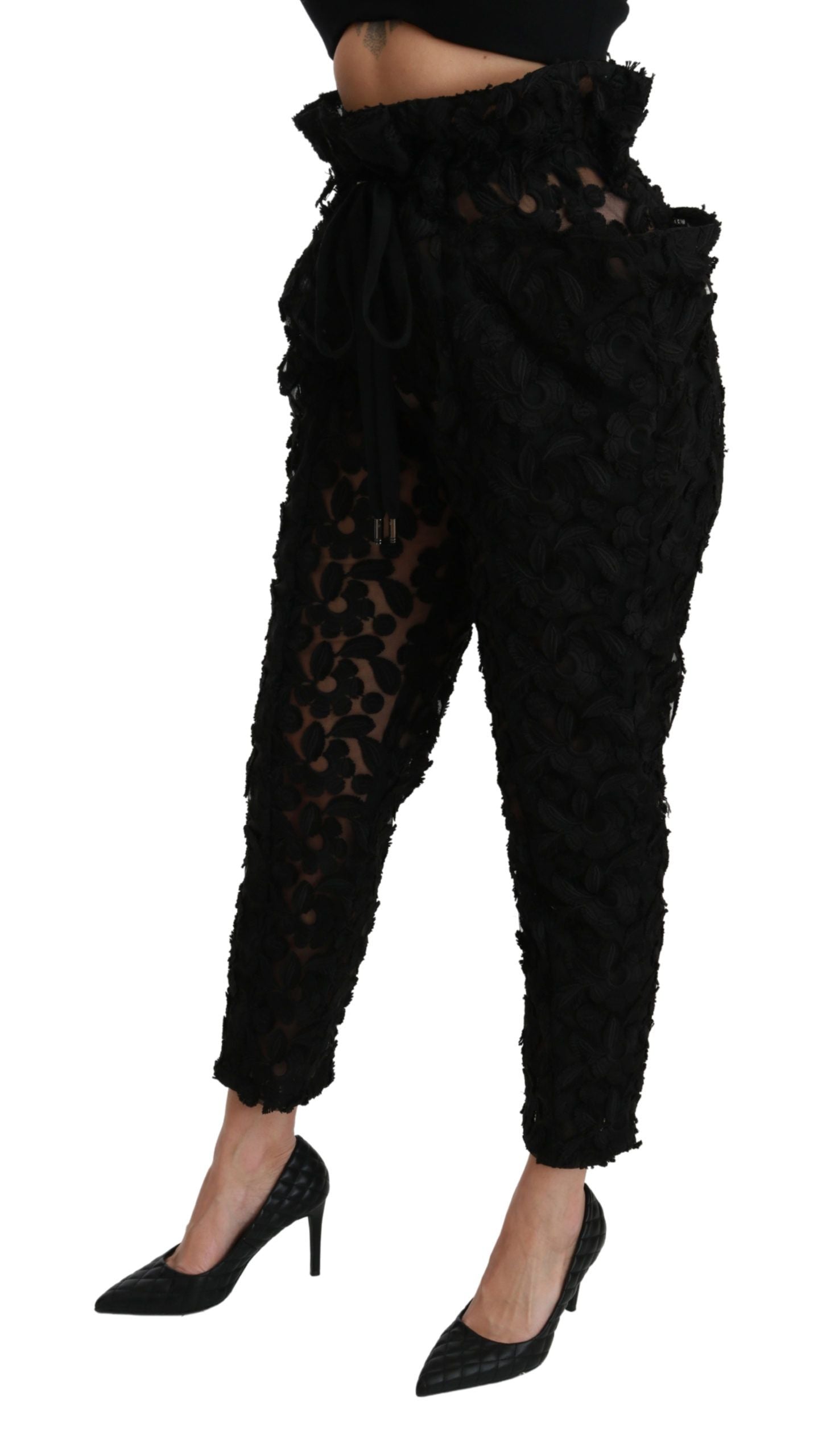 Dolce & Gabbana black floral tapered high-waisted trousers-4
