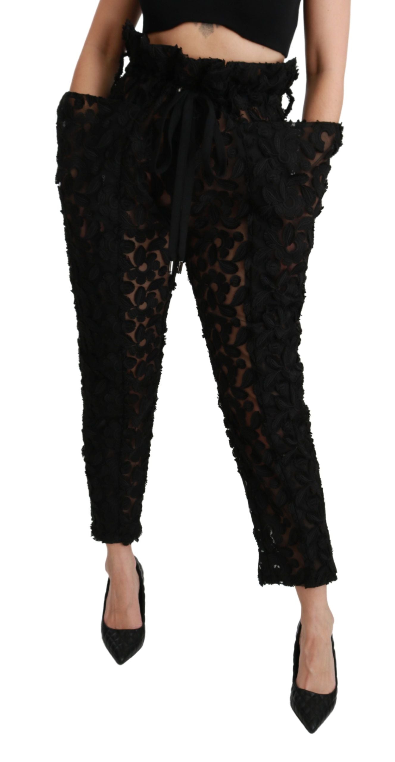 Dolce & Gabbana black floral tapered high-waisted trousers-3