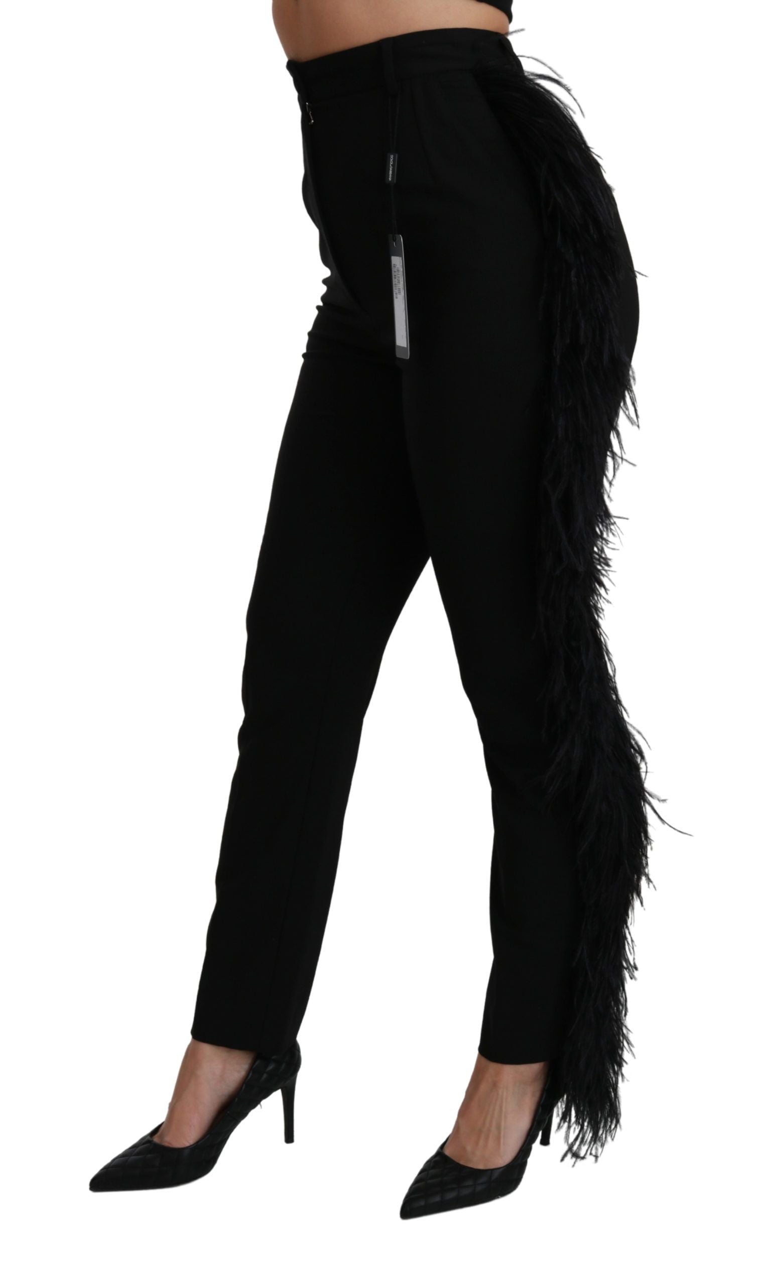 Dolce & Gabbana Black high-waisted wool feather trousers-4