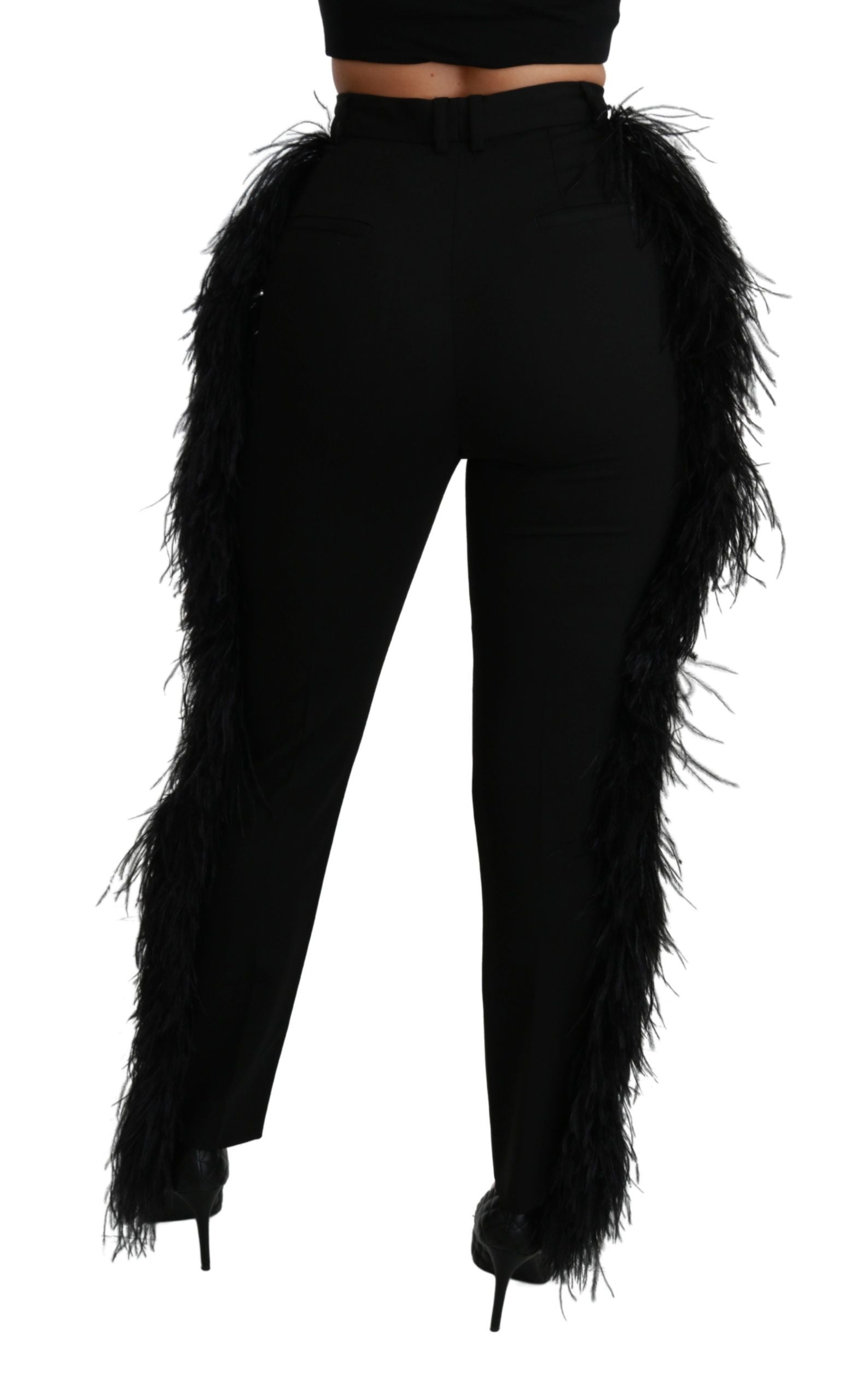 Dolce & Gabbana Black high-waisted wool feather trousers-5