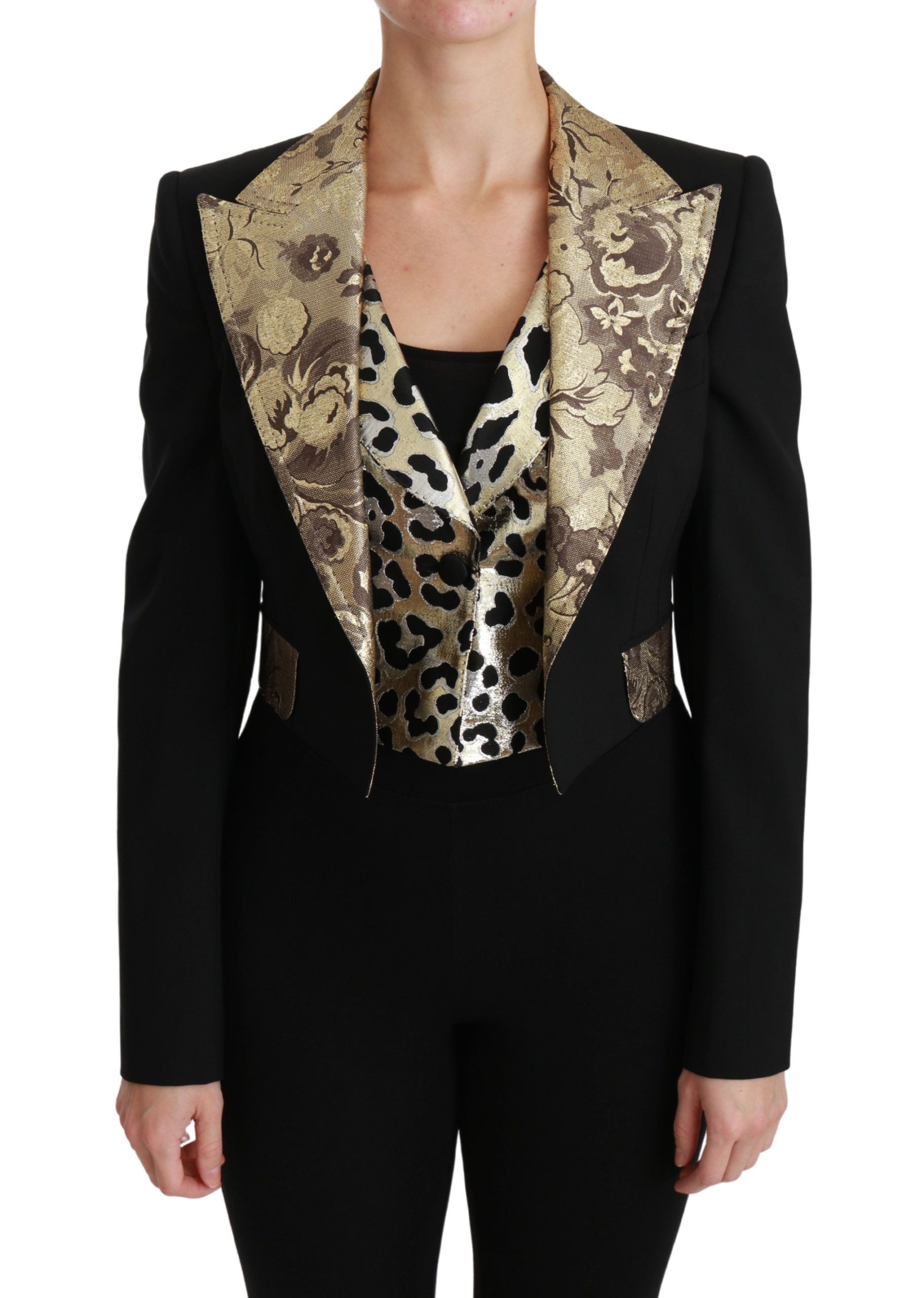 Dolce & Gabbana Black Jacquard Vest Blazer Coat Wool Jacket-1
