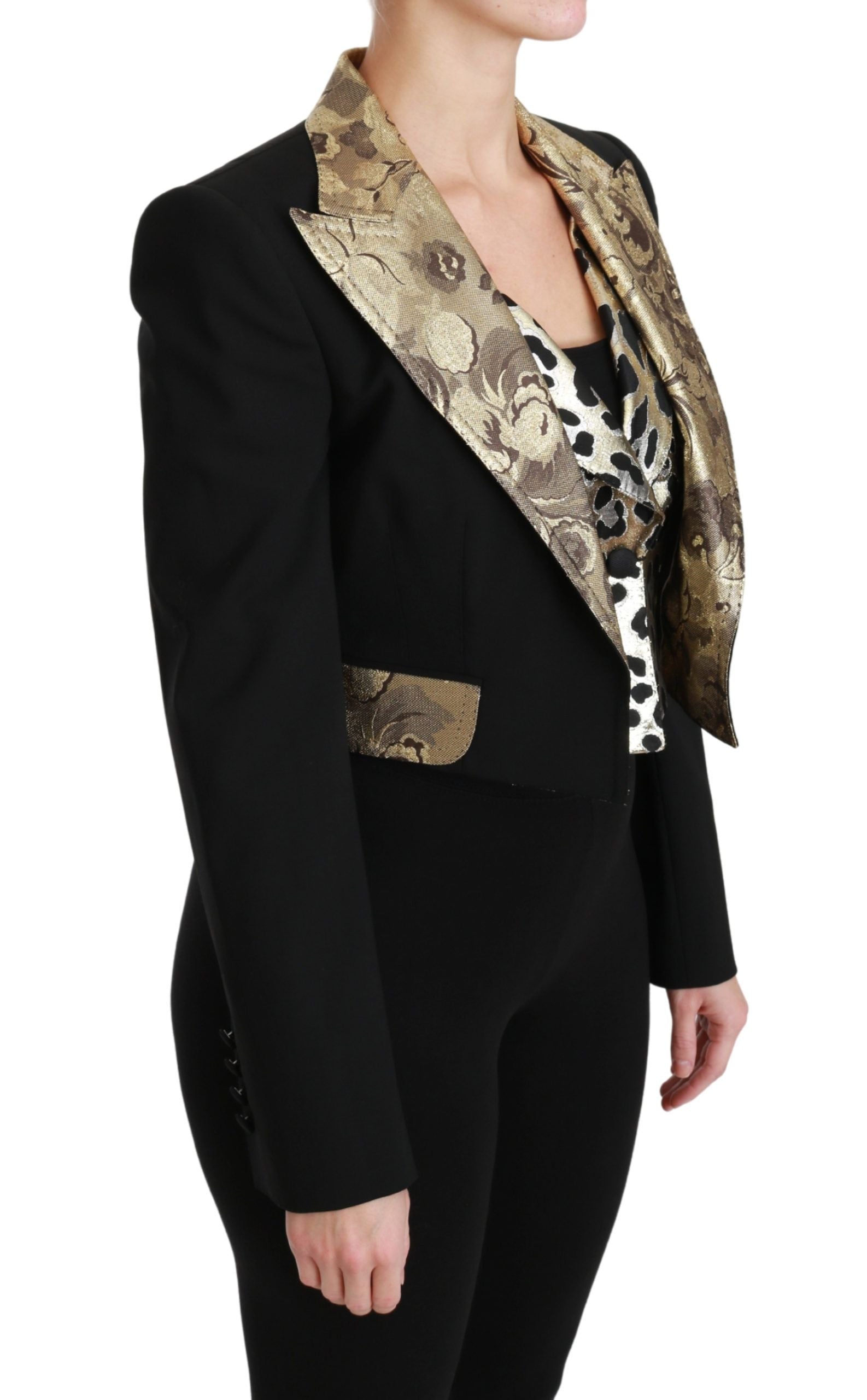 Dolce & Gabbana Black Jacquard Vest Blazer Coat Wool Jacket-2