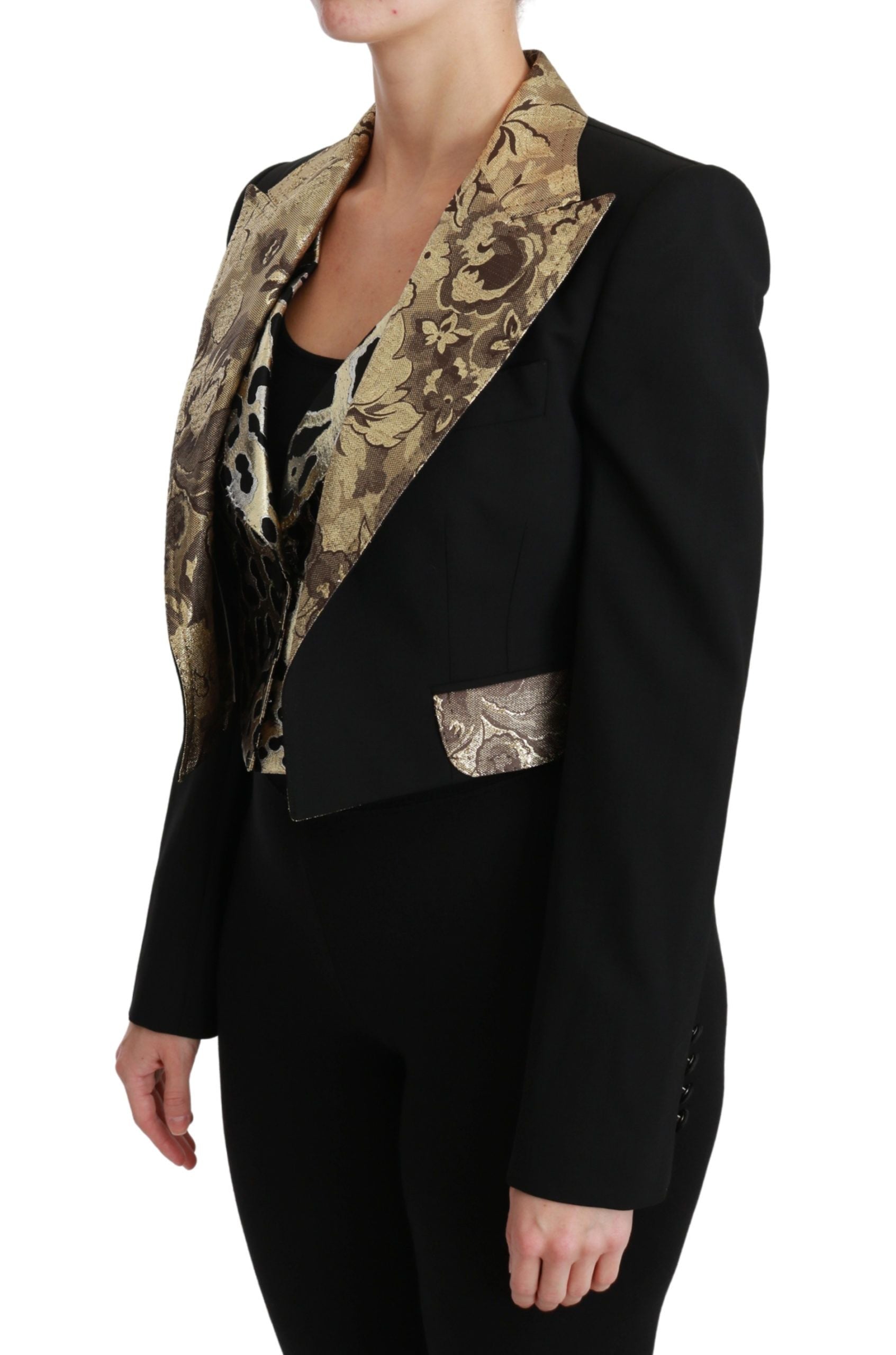 Dolce & Gabbana Black Jacquard Vest Blazer Coat Wool Jacket-3