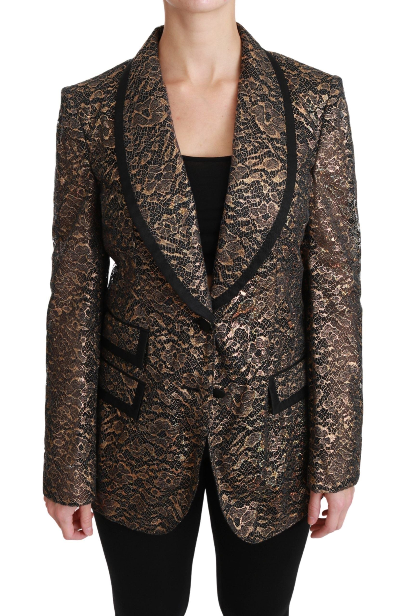 Dolce & Gabbana Gold Black Lace Blazer Coat Floral Jacket-1