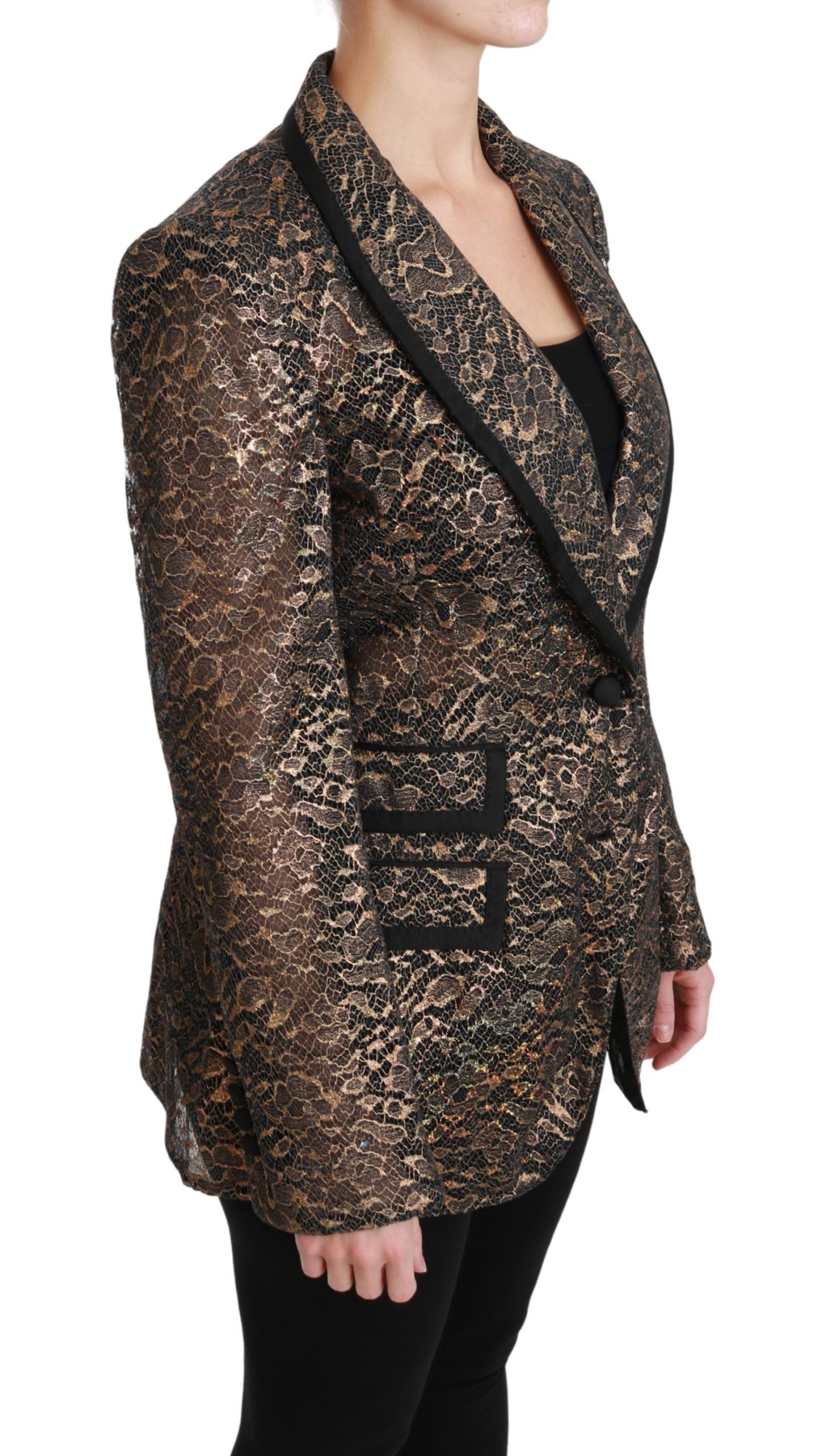 Dolce & Gabbana Gold Black Lace Blazer Coat Floral Jacket-2