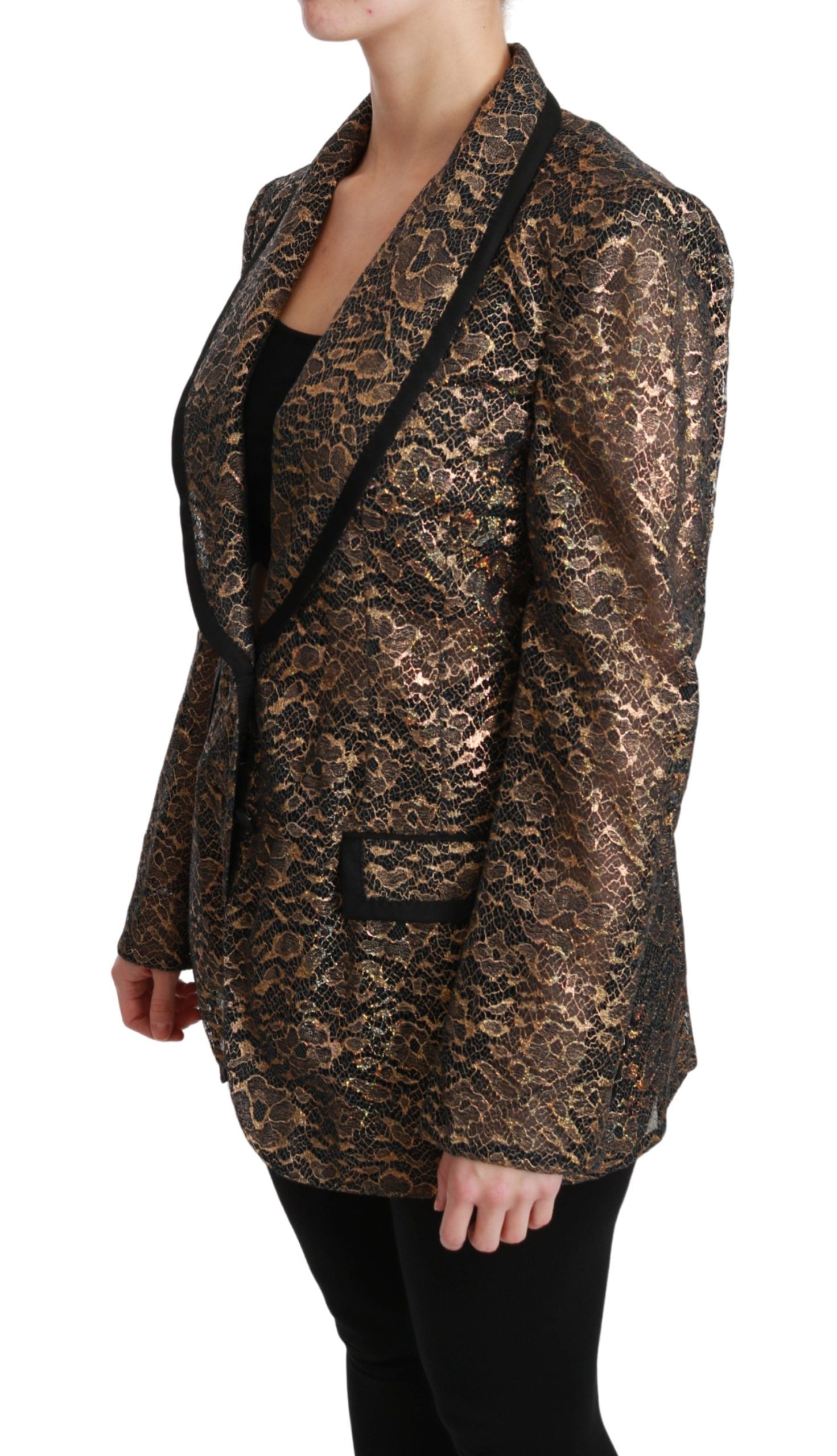 Dolce & Gabbana Gold Black Lace Blazer Coat Floral Jacket-3
